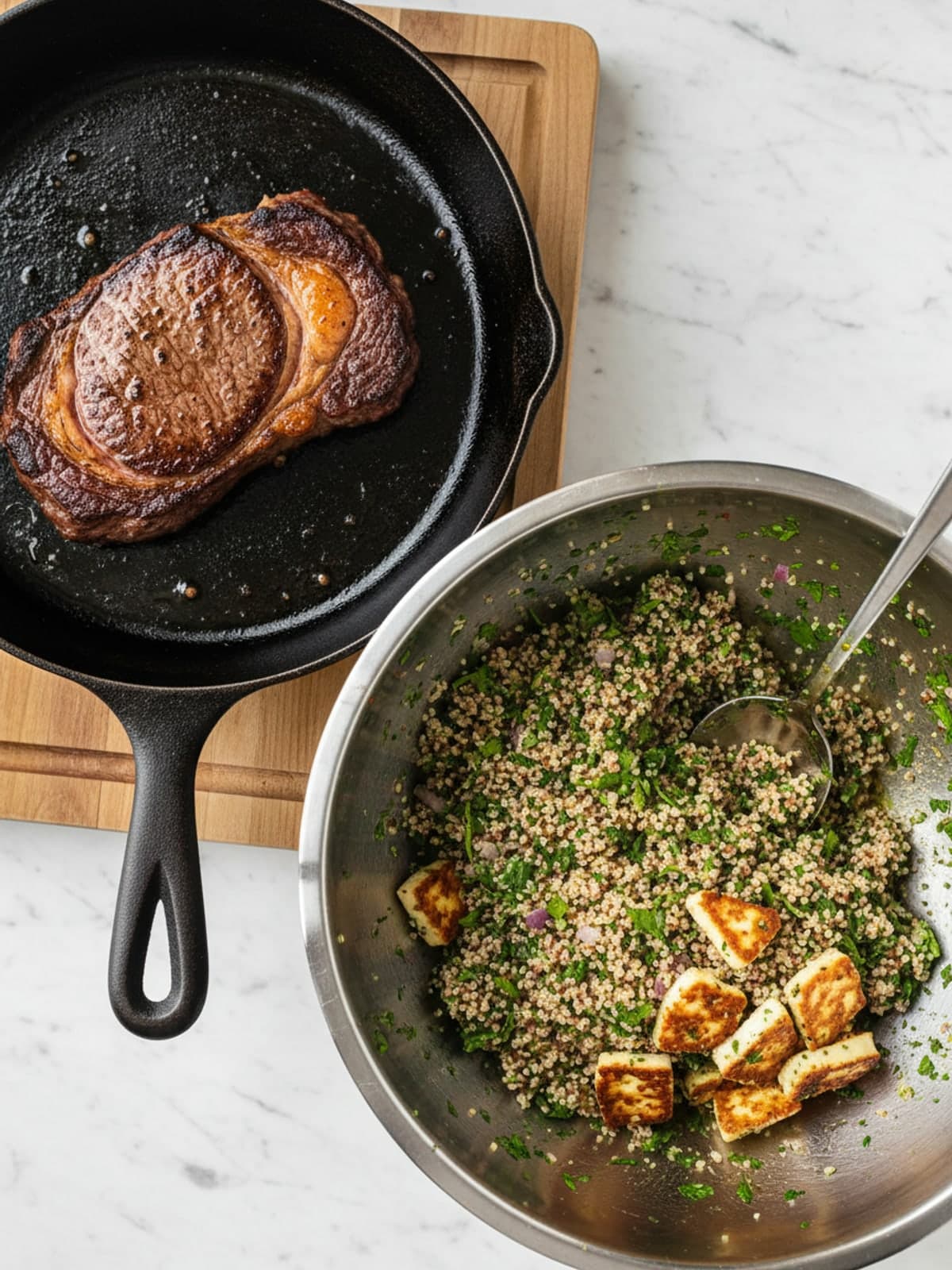 Chimichurri Steak Quinoa Boxes: Sear and rest the steak