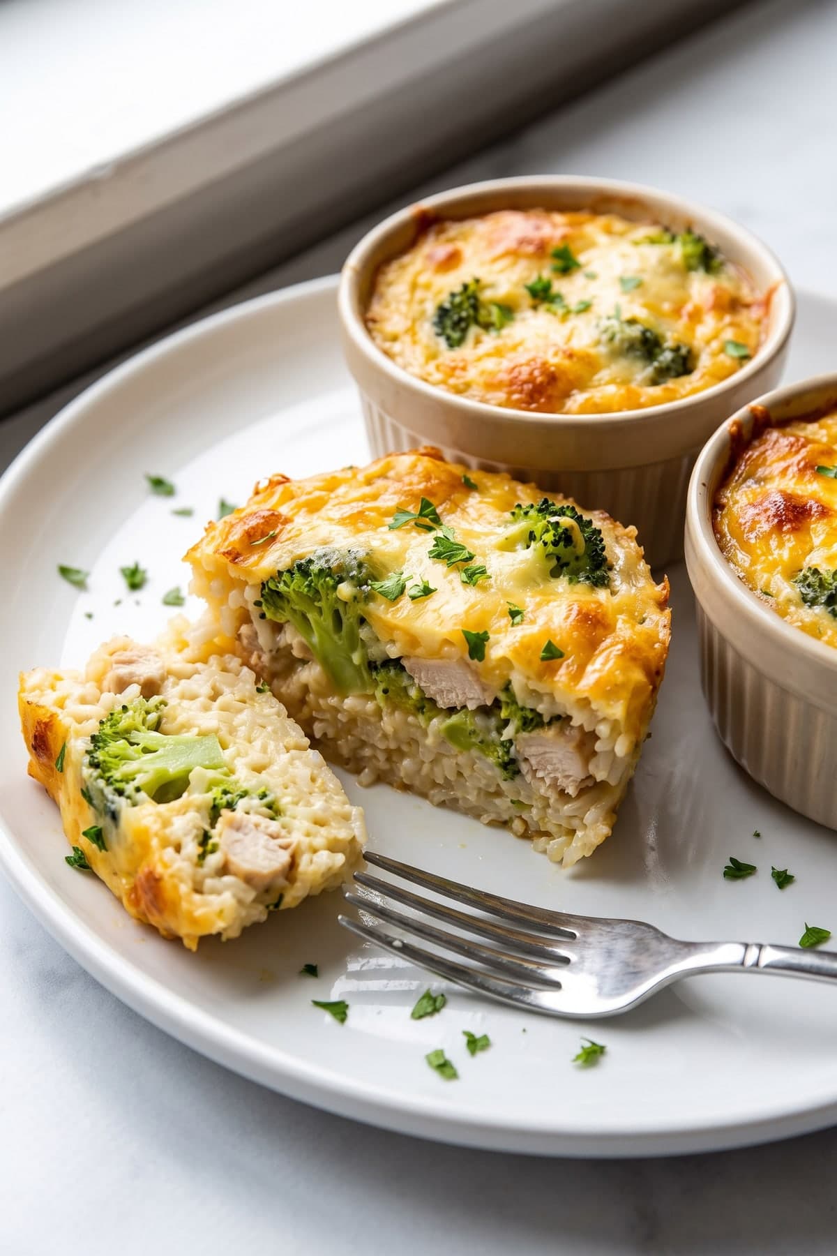 Gluten Free Chicken Broccoli Rice Bake ready to serve