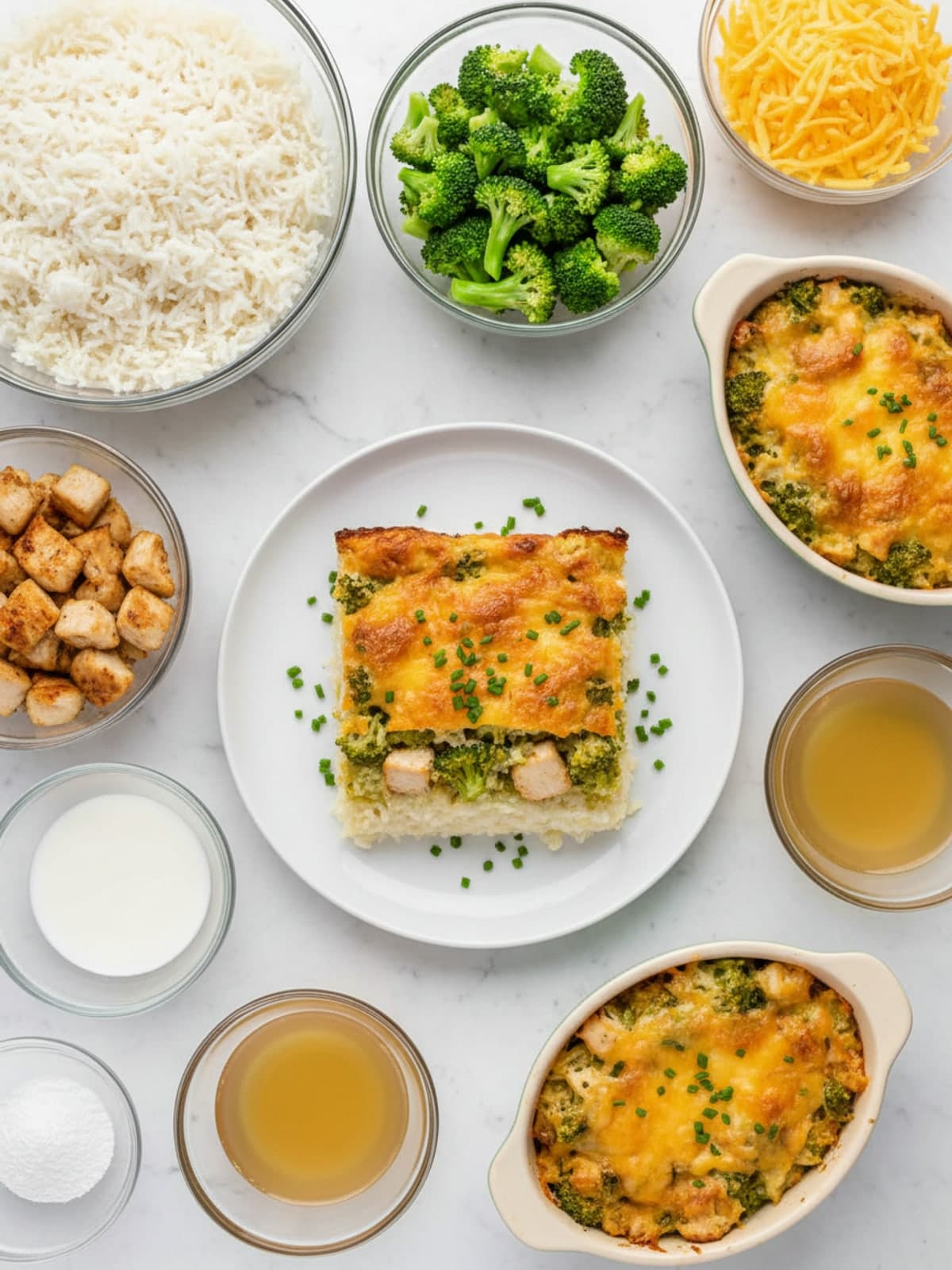 Ingredients for Gluten Free Chicken Broccoli Rice Bake