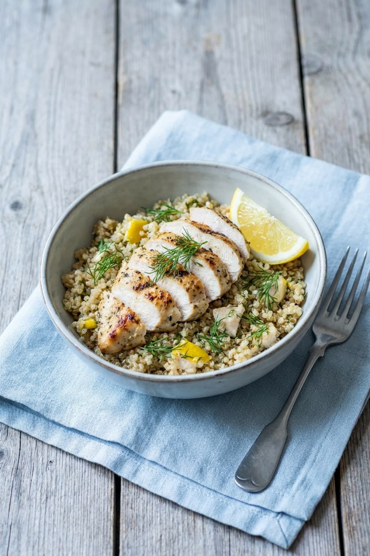 Lemon Chicken Quinoa Bowls ready to serve