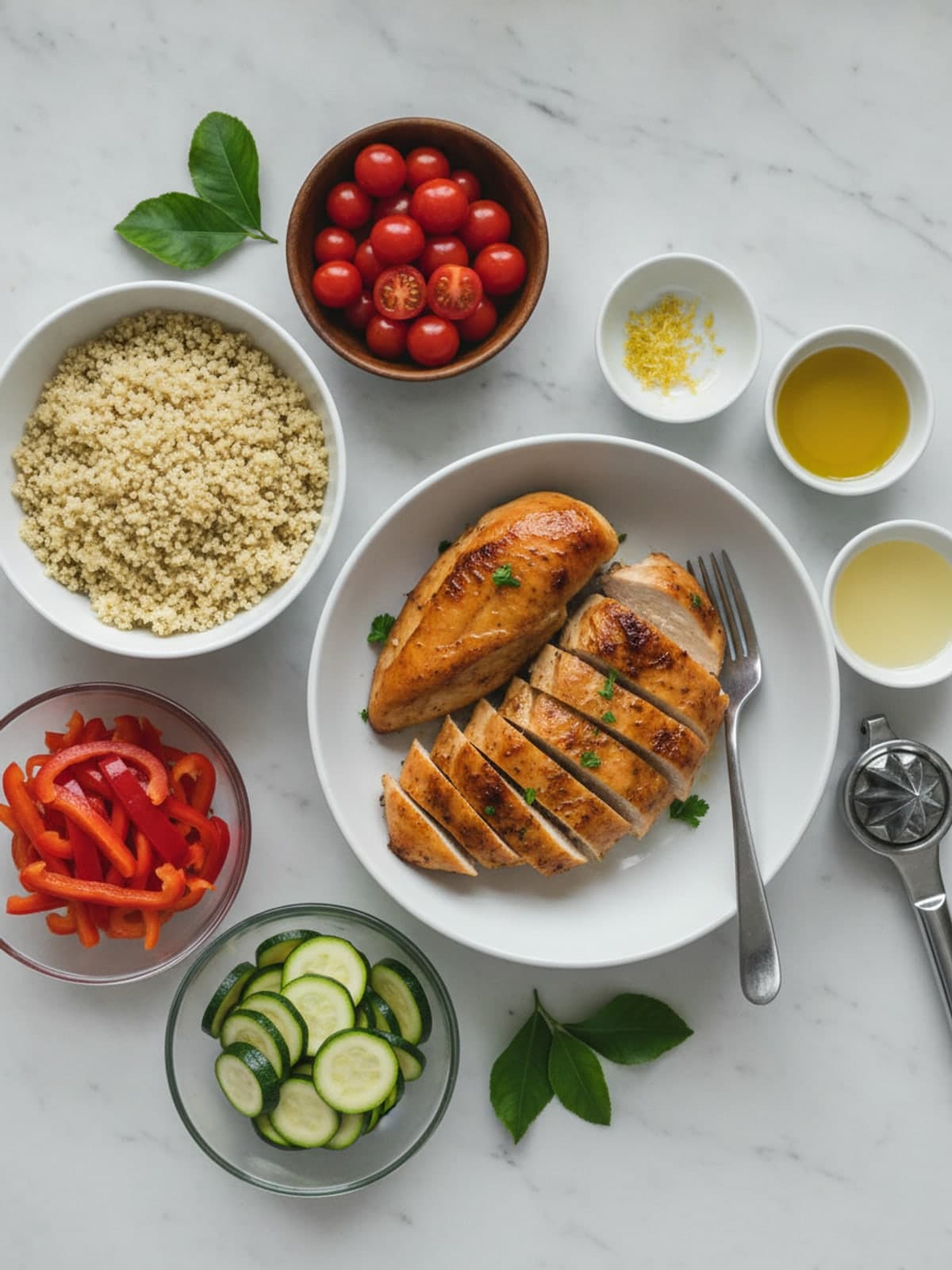 Ingredients for Lemon Chicken Quinoa Bowls