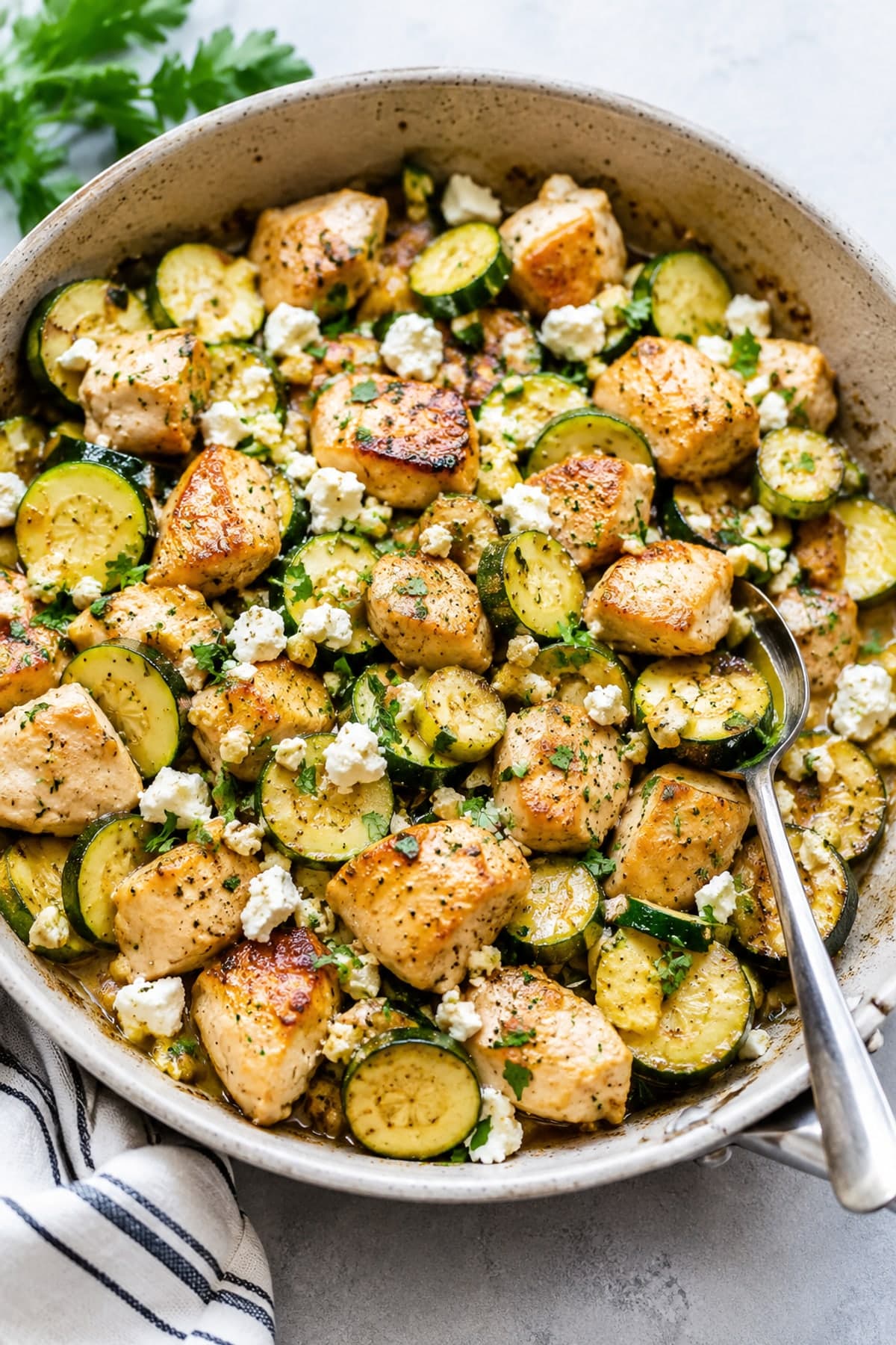Healthy Low Carb Recipes: Chicken Zucchini Feta Skillet