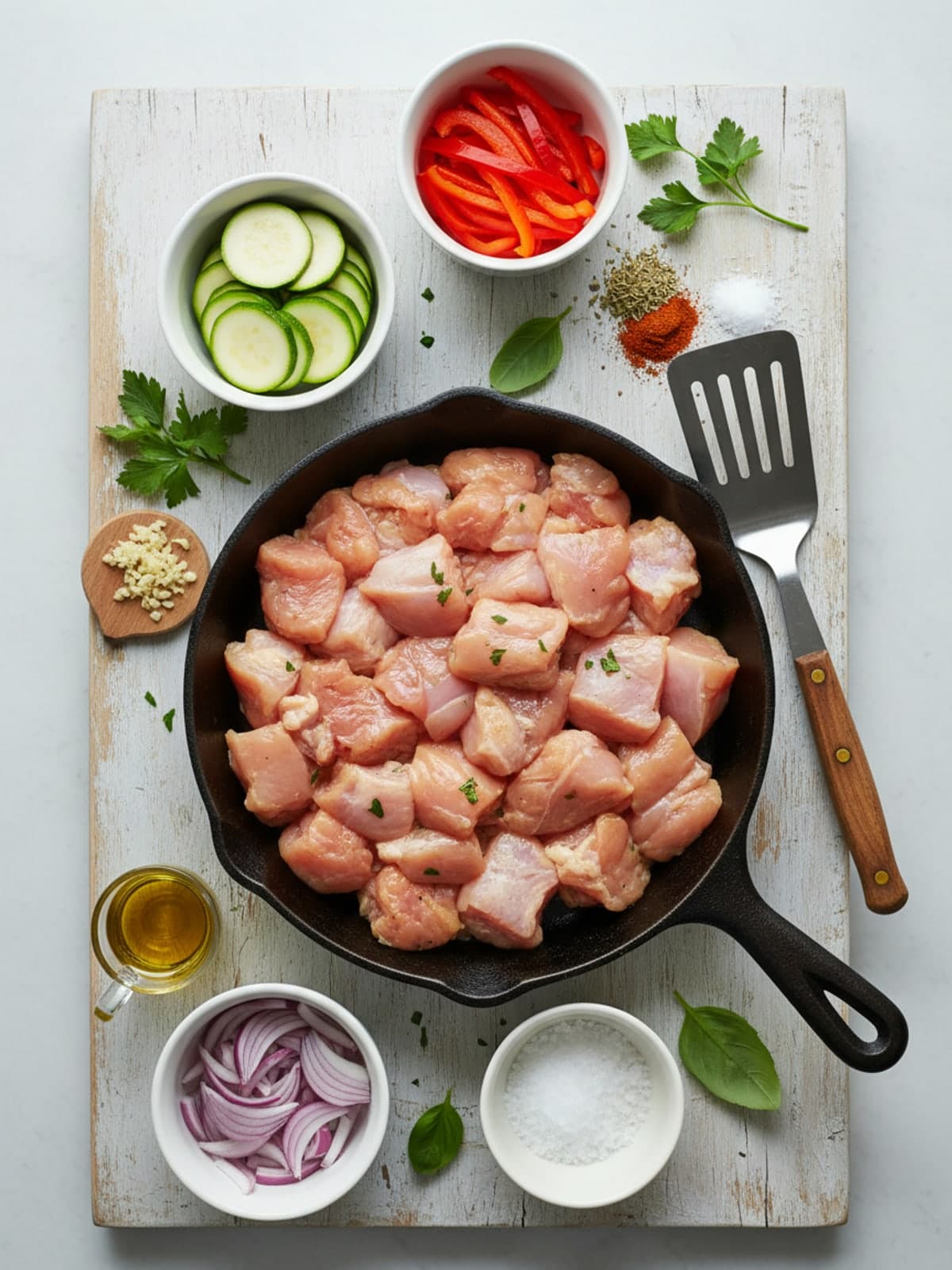 Ingredients for Chicken Zucchini Feta Skillet