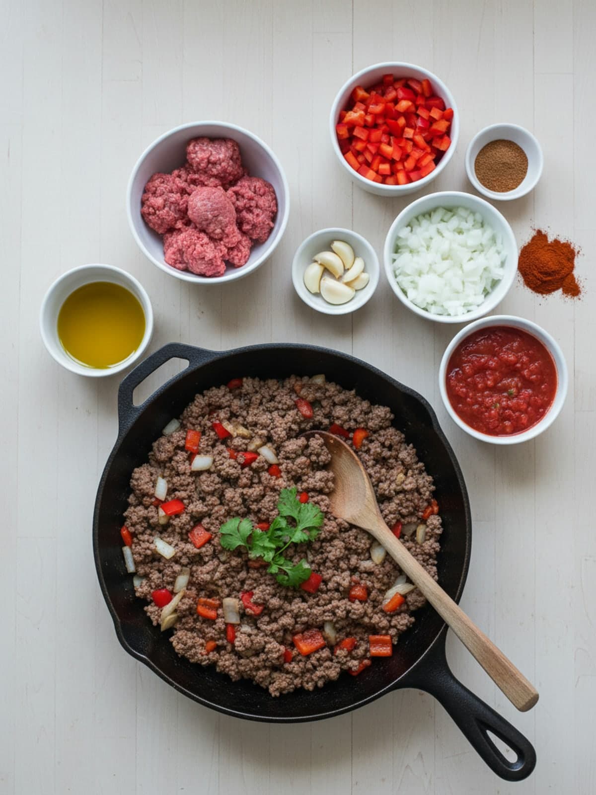 Ingredients for Beef Taco Skillet
