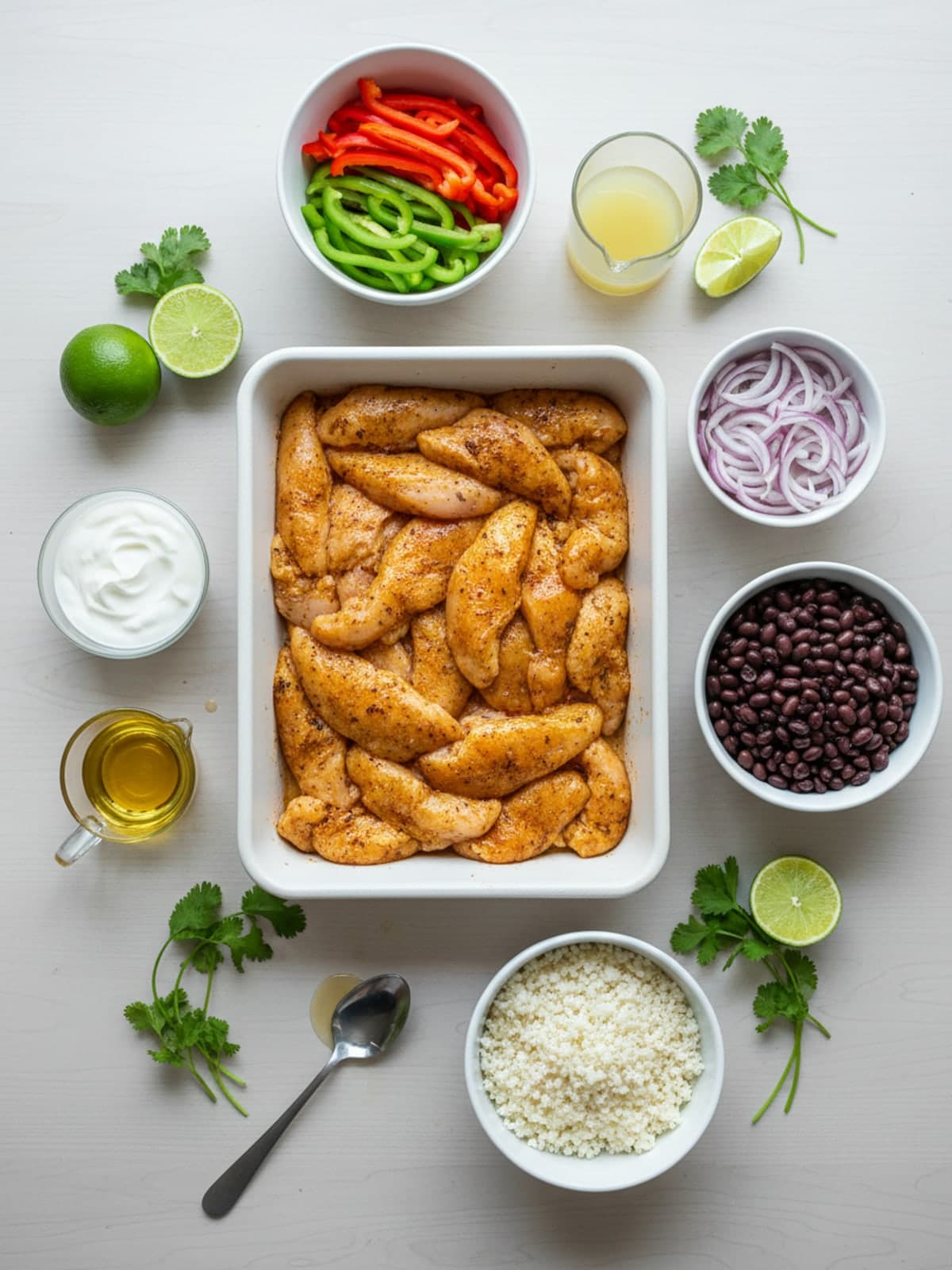 Ingredients for Chicken Fajita Cauliflower Meal Prep Bowls