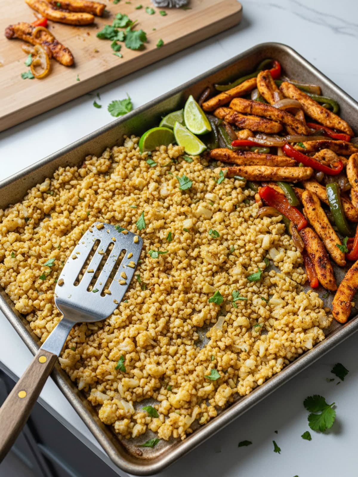 Chicken Fajita Cauliflower Meal Prep Bowls: Roast the cauliflower rice