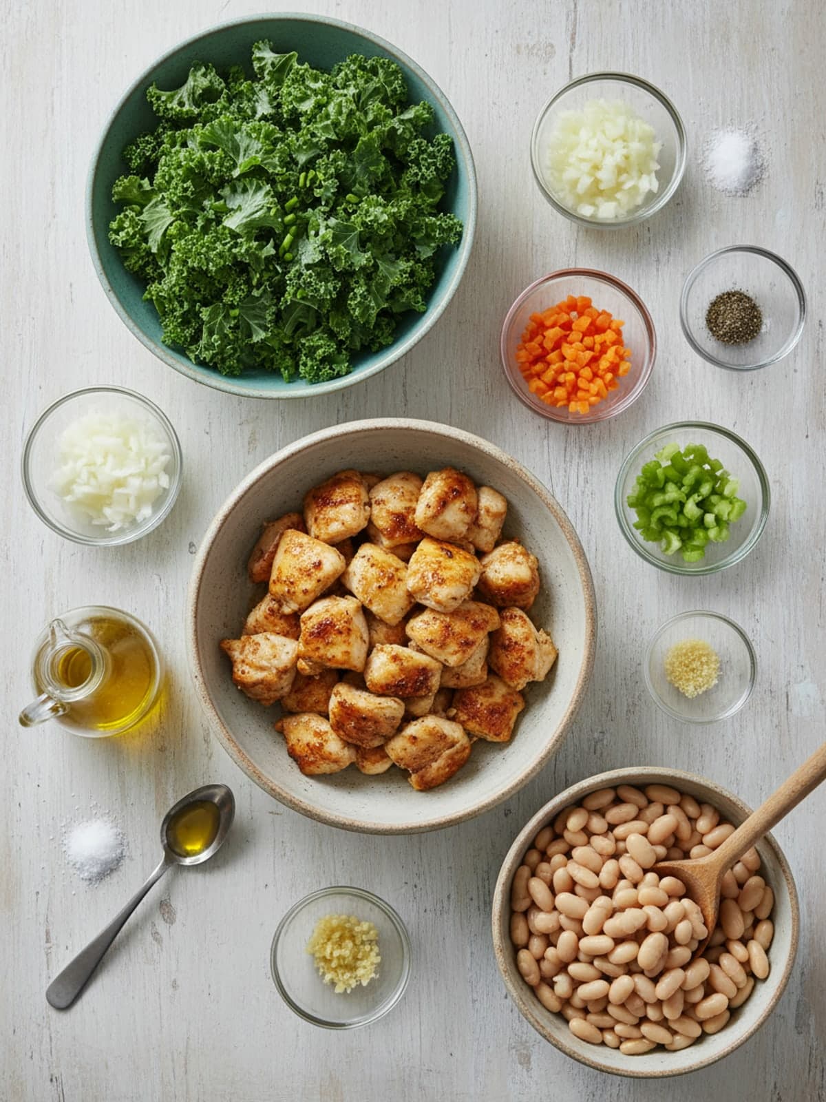 Ingredients for Chicken, White Bean and Kale Soup