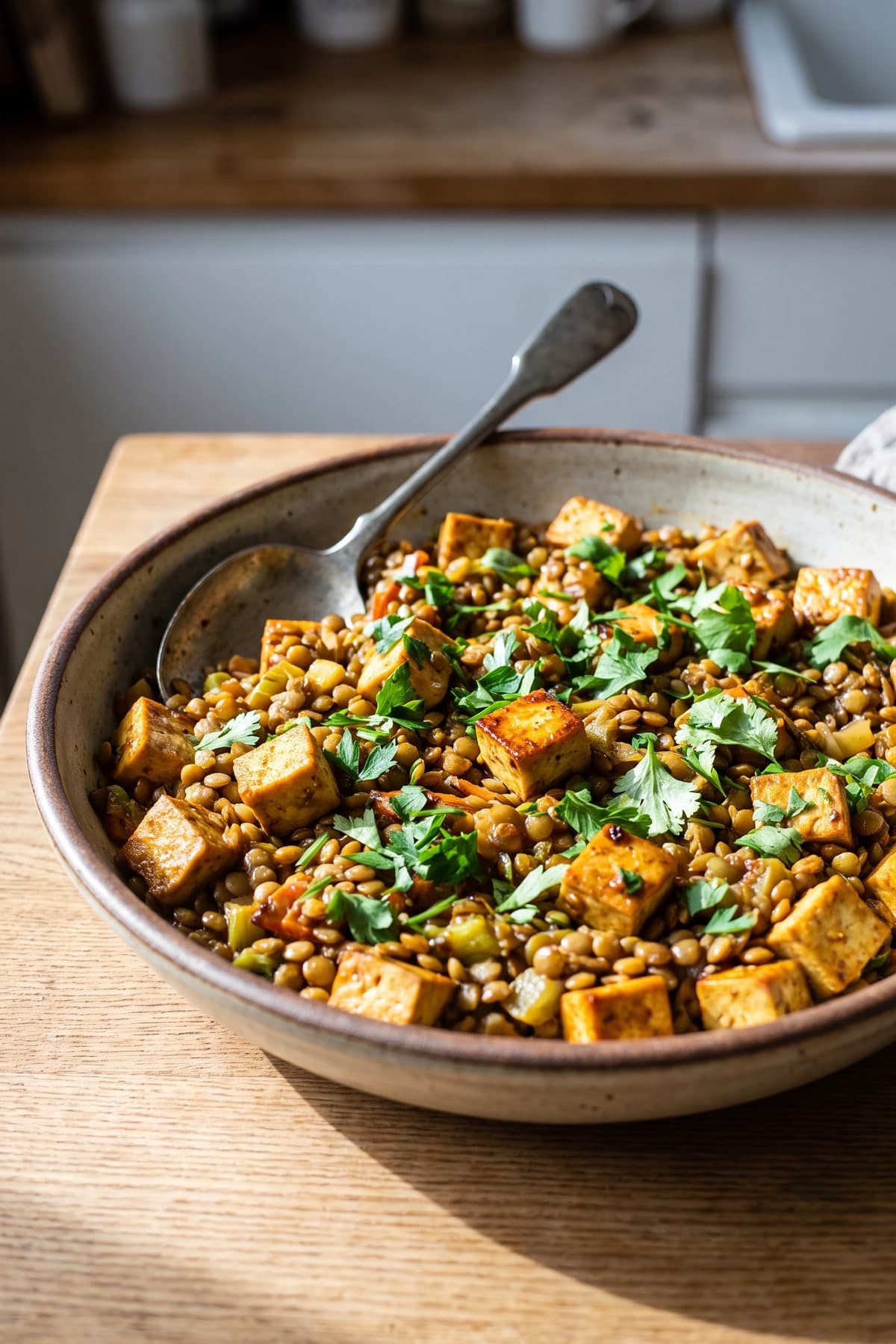 Smoky Tofu Lentil Skillet ready to serve