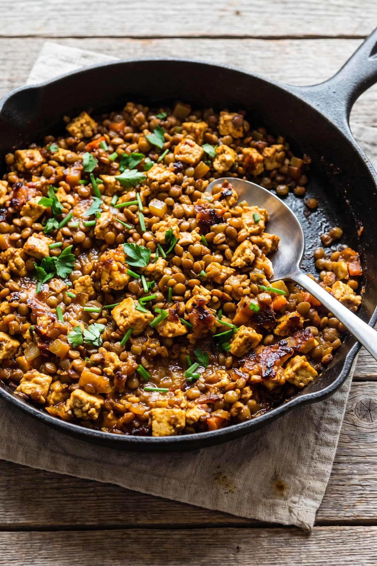 High Protein Vegan Recipes: Smoky Tofu Lentil Skillet
