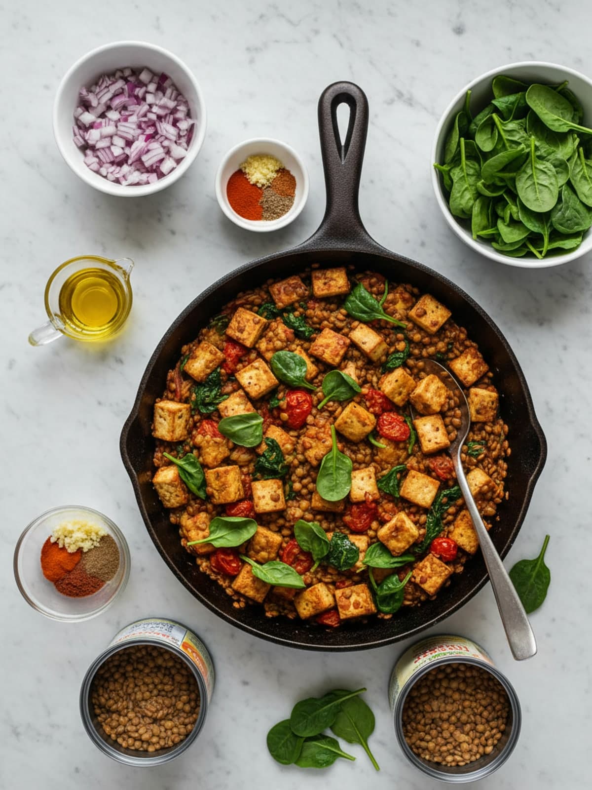 Ingredients for Smoky Tofu Lentil Skillet