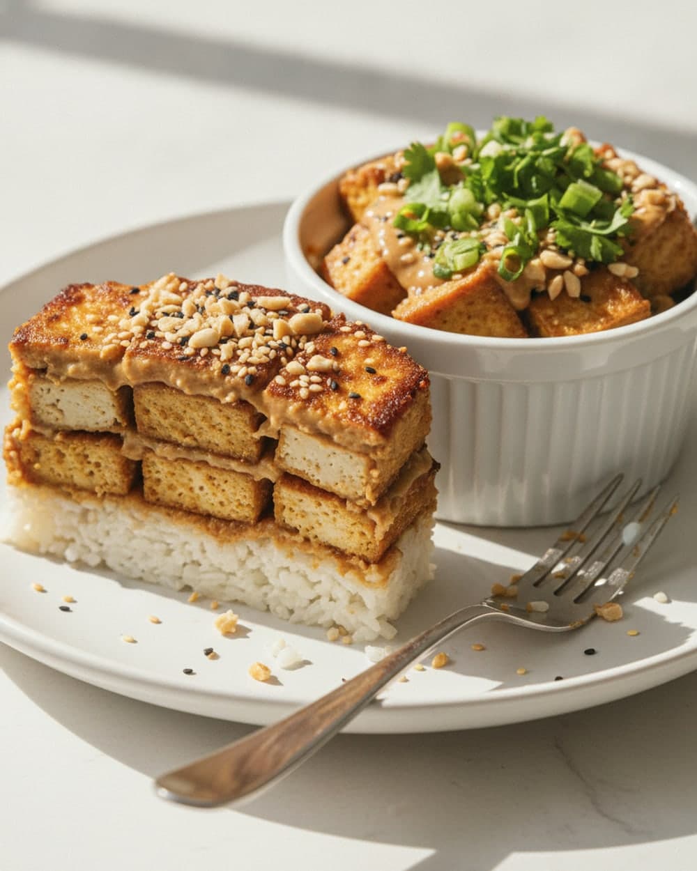 Crispy Tofu Peanut Bowls