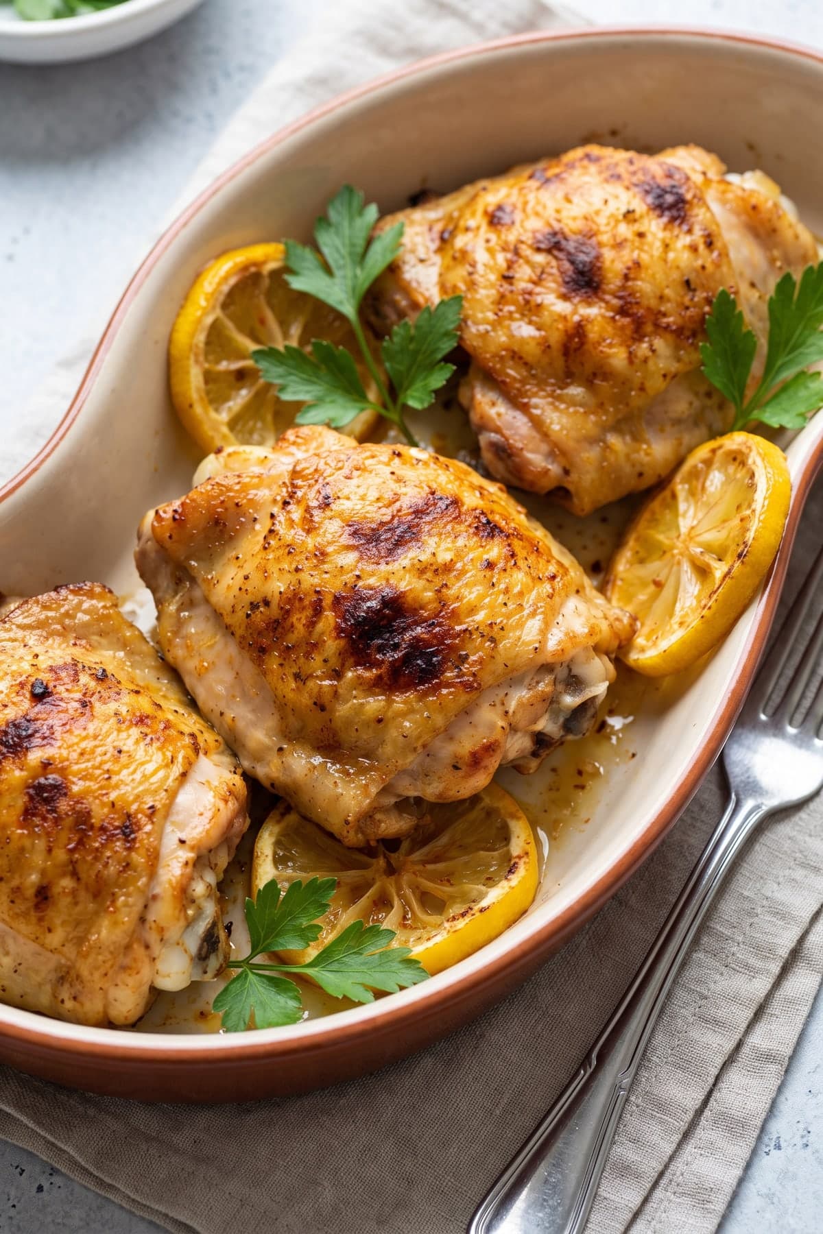 Air Fryer Lemon Paprika Chicken Thighs ready to serve