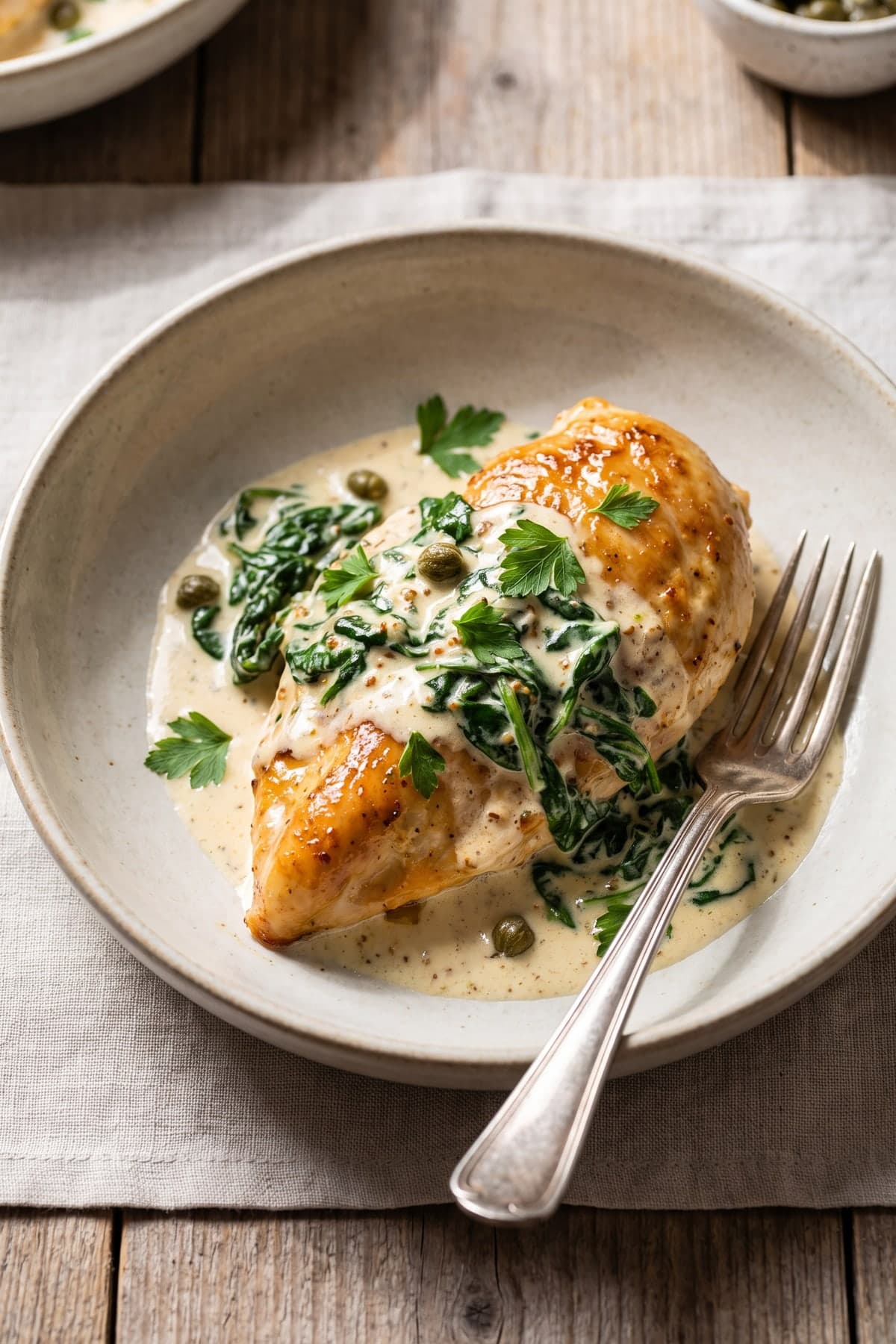 Creamy Mustard Spinach Keto Chicken ready to serve