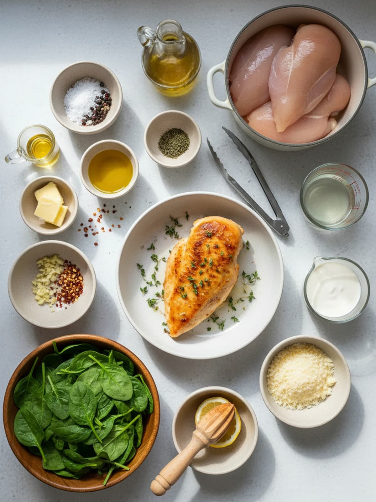 Ingredients for Creamy Mustard Spinach Keto Chicken