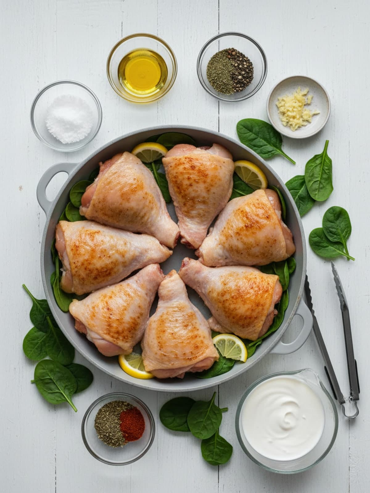 Ingredients for Lemon Spinach Keto Chicken Thigh Skillet