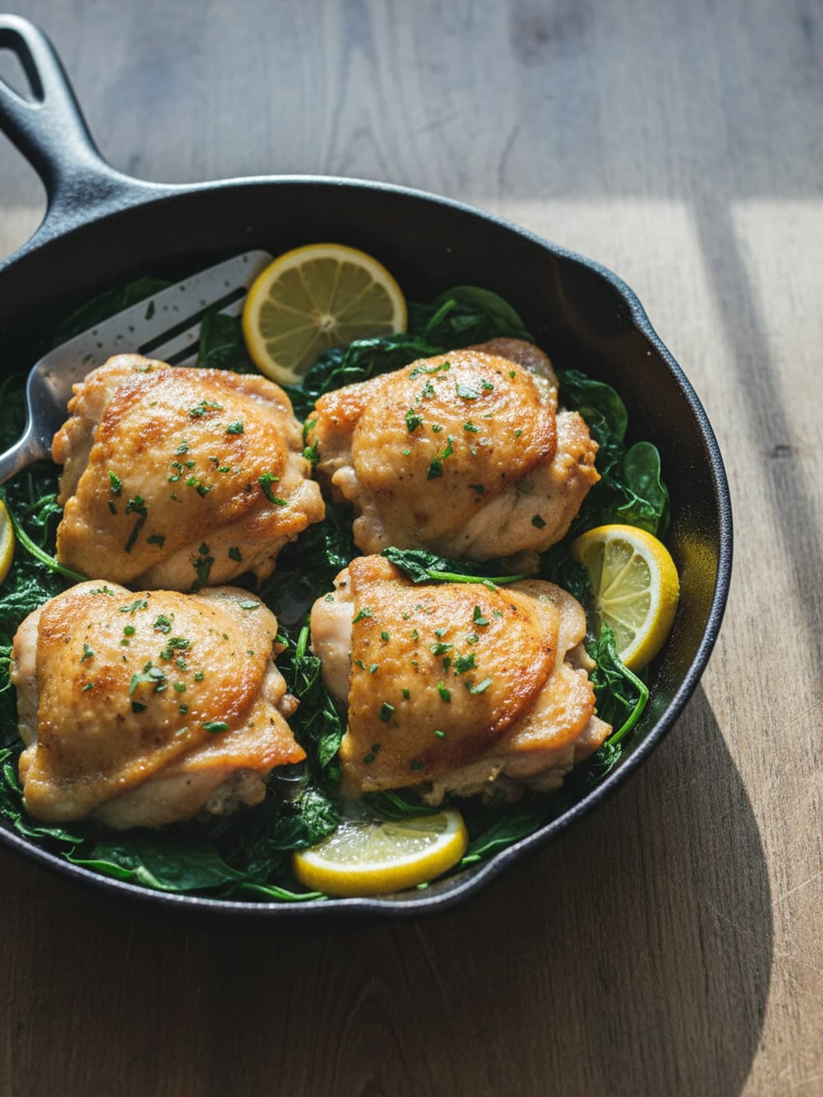 Lemon Spinach Keto Chicken Thigh Skillet: Heat the oven