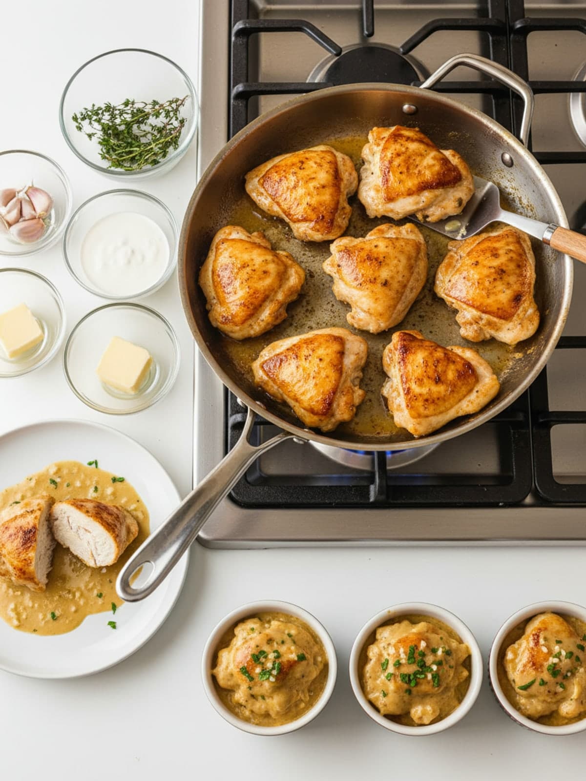 Creamy Garlic Chicken Skillet: Brown the chicken