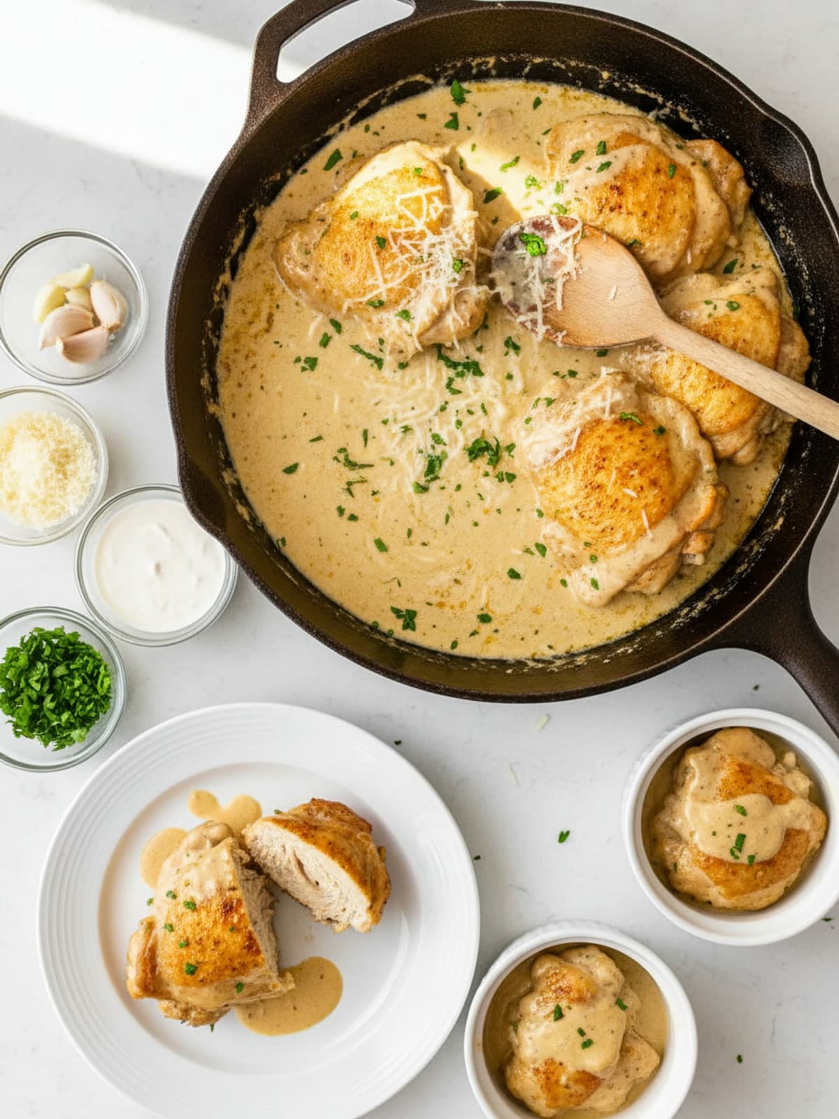 Creamy Garlic Chicken Skillet: Build the sauce