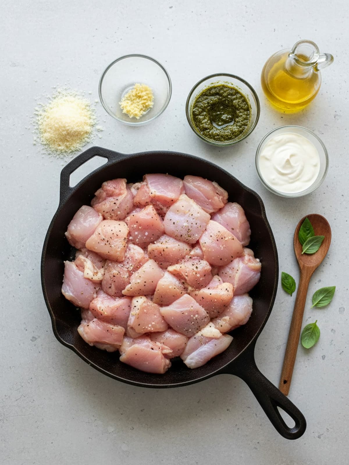Ingredients for Creamy Pesto Chicken Skillet