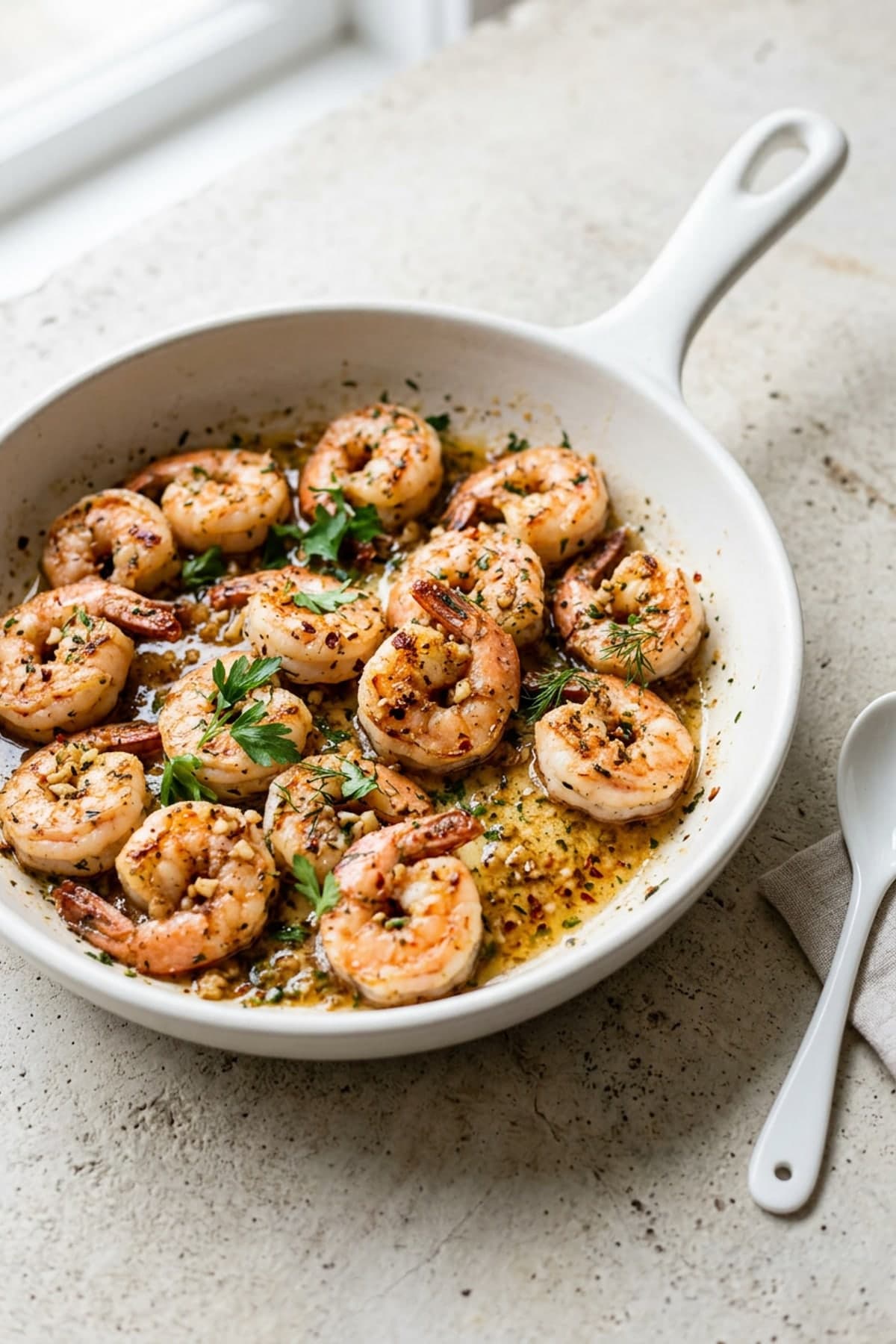 Garlic Butter Keto Shrimp Skillet ready to serve