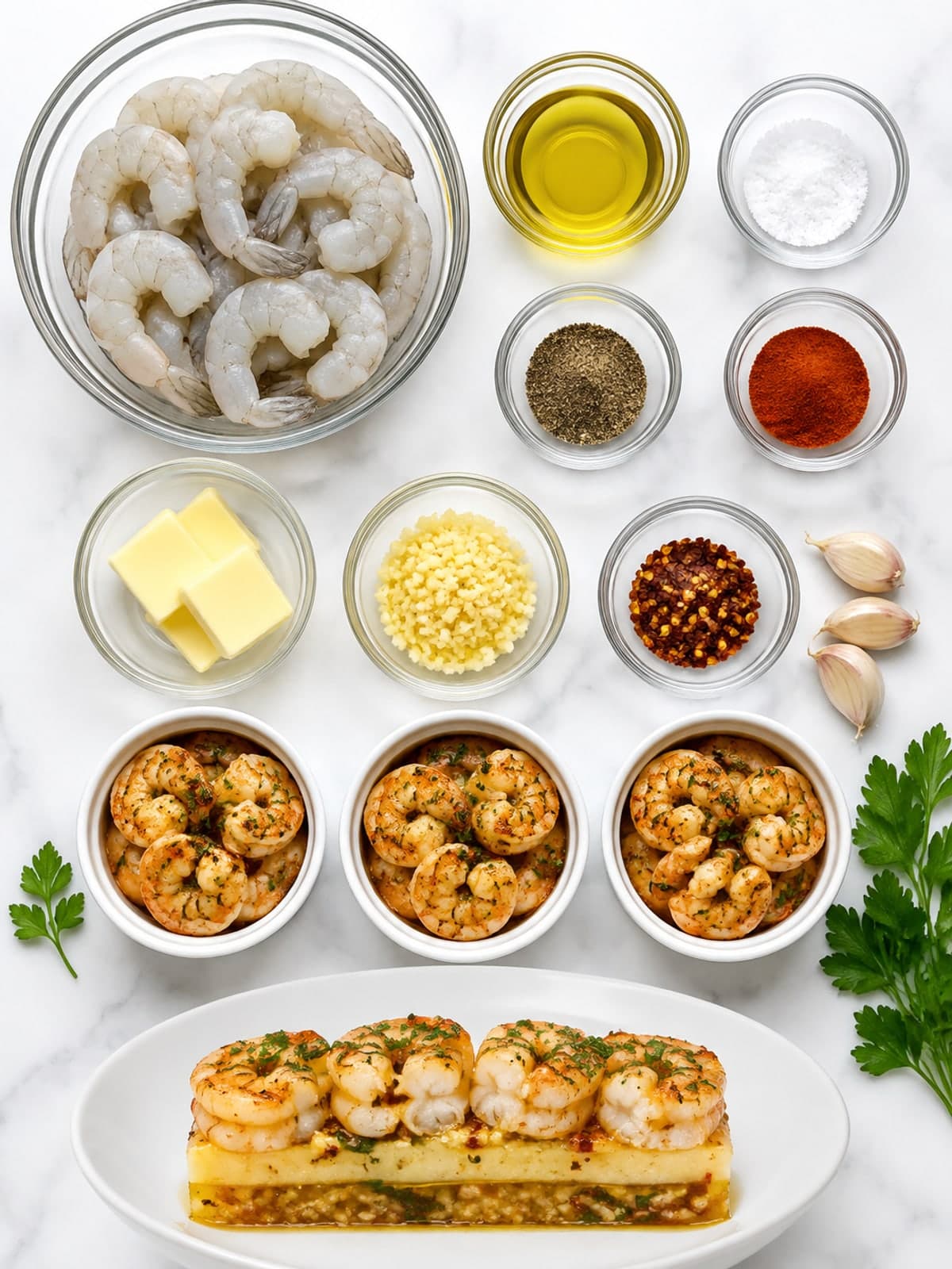 Ingredients for Garlic Butter Keto Shrimp Skillet