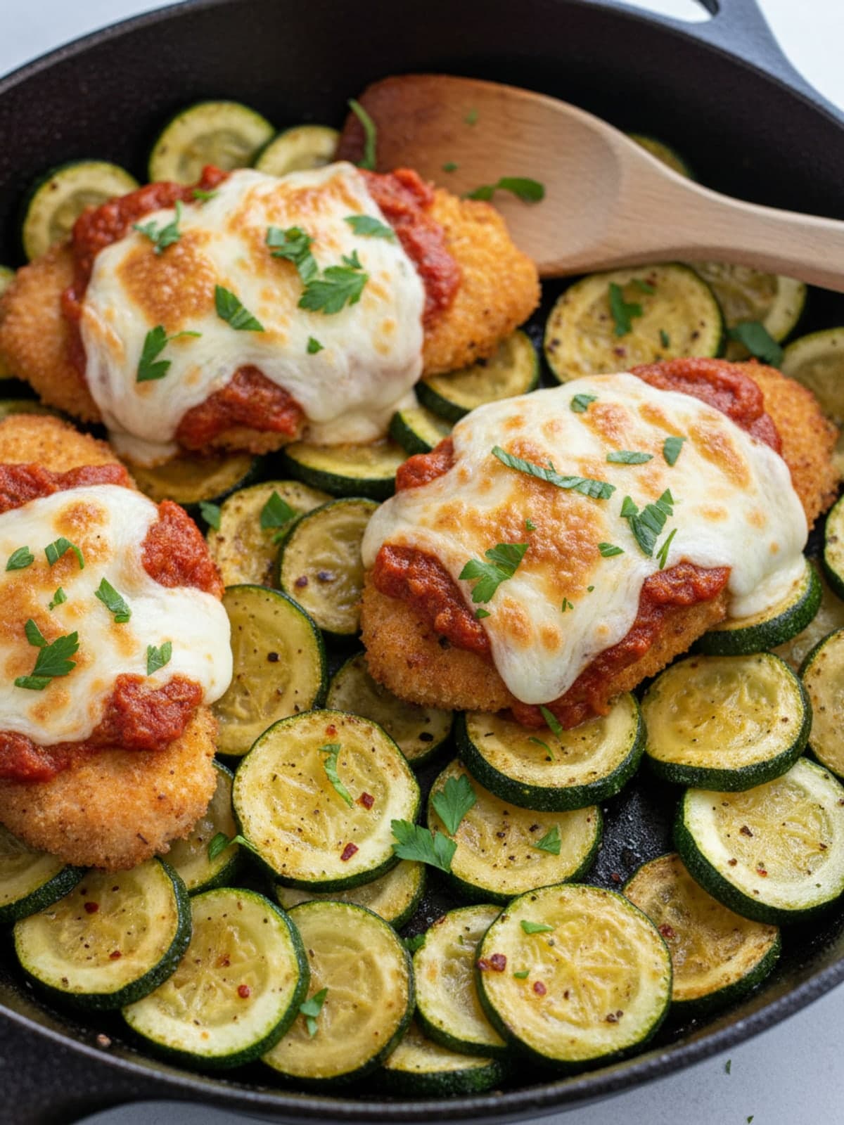 Chicken Parmesan Zucchini Skillet: Color the zucchini