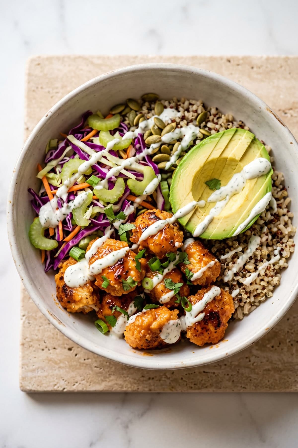 Buffalo Chicken Crunch Bowls ready to serve
