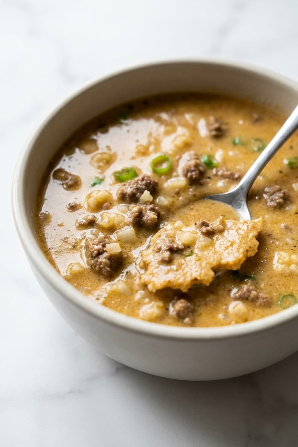 Creamy Beef Taco Soup ready to serve