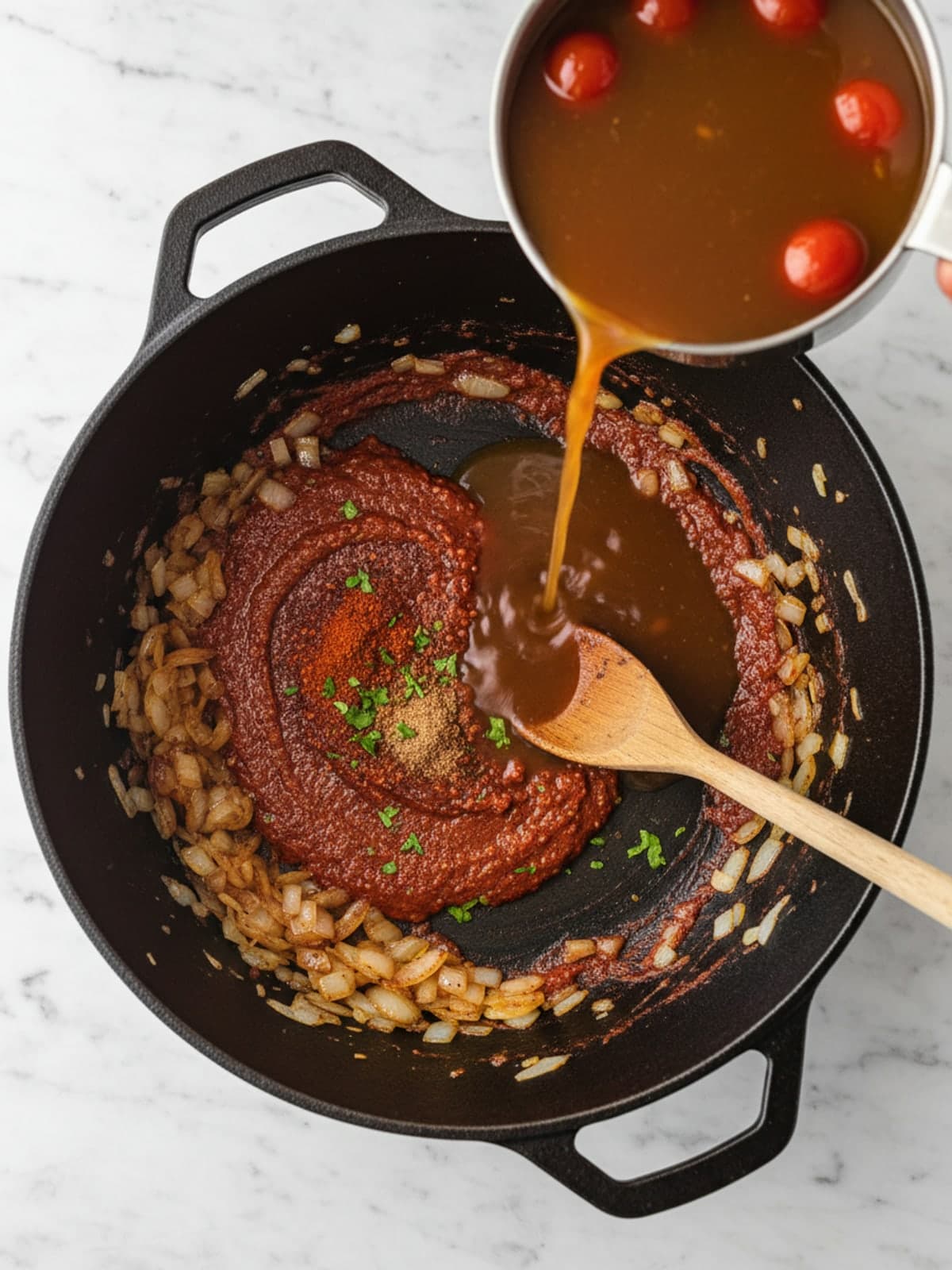 Creamy Beef Taco Soup: Build the red base