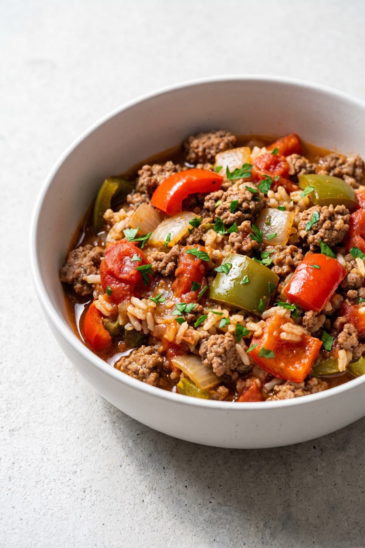 Unstuffed Pepper Beef Skillet ready to serve