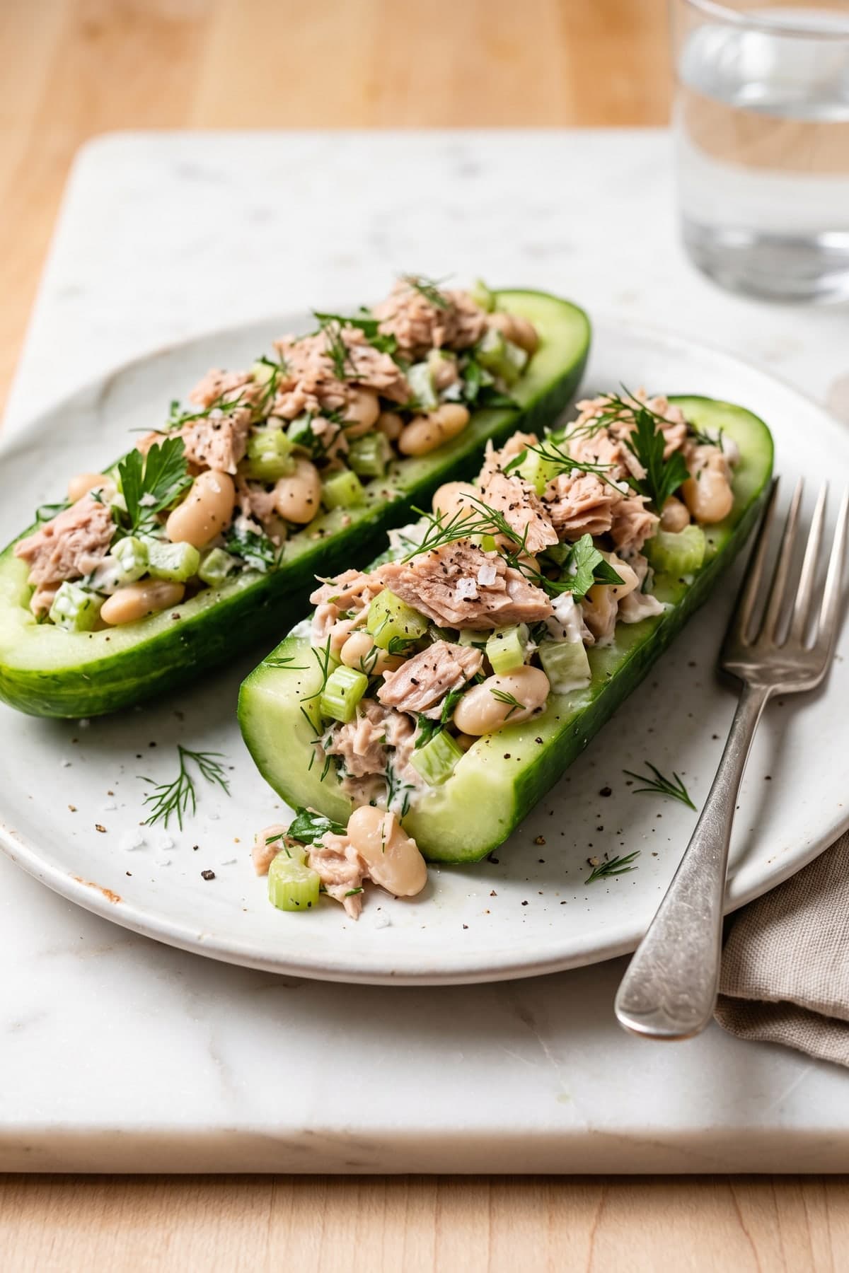 Low Carb Lunch Ideas: Make Tuna Cucumber Boats with White Beans
