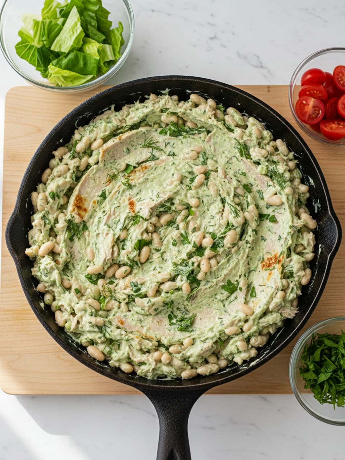Tuna Cucumber Boats with White Beans: Fold to the correct texture