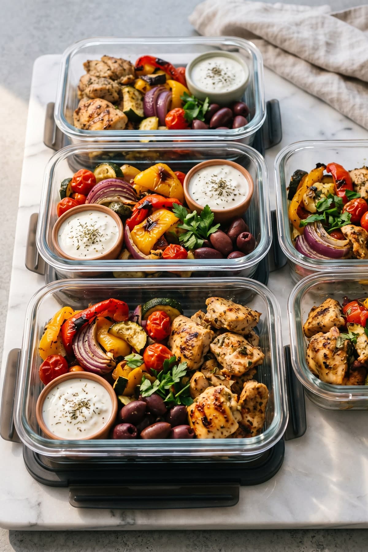 Greek Chicken Low Carb Meal Prep Boxes ready to serve