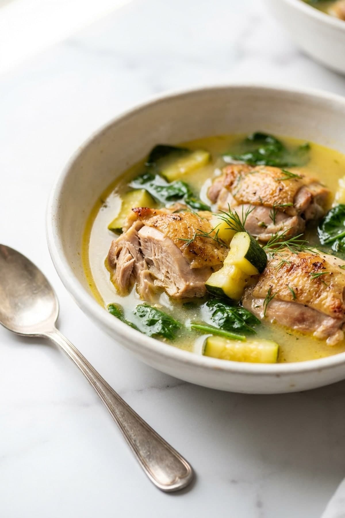 Lemon Chicken Spinach Soup ready to serve