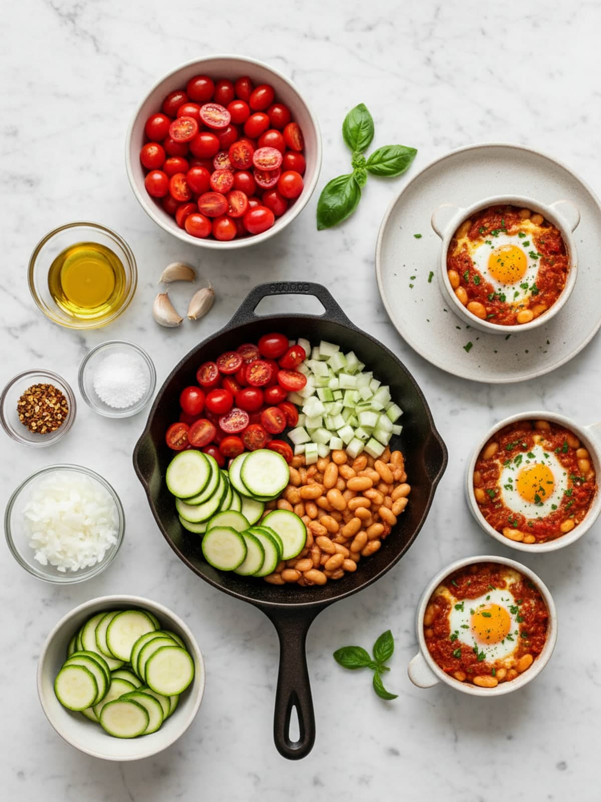 Ingredients for Tomato Bean Egg Skillet