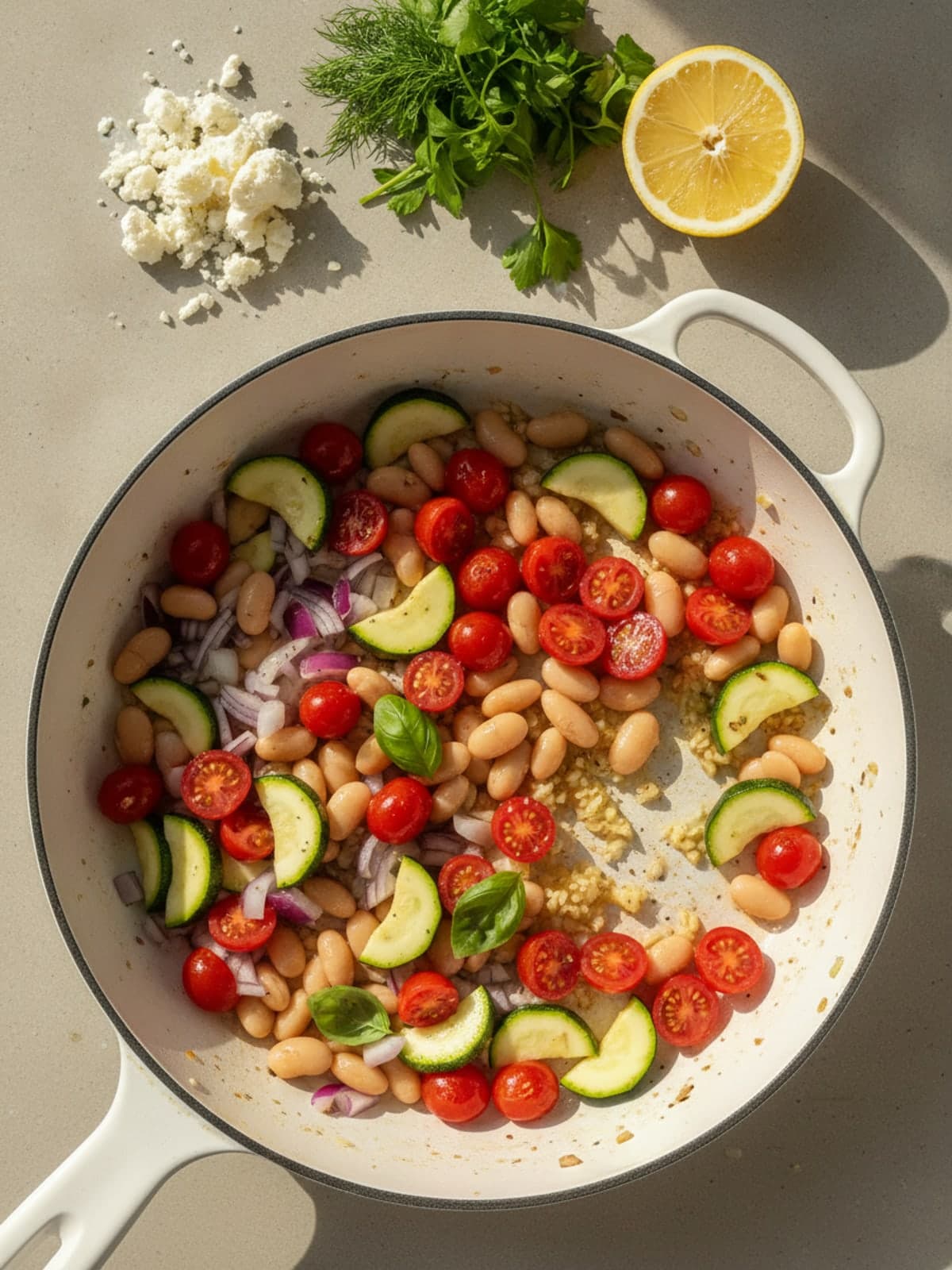 Tomato Bean Egg Skillet: Prep vegetables
