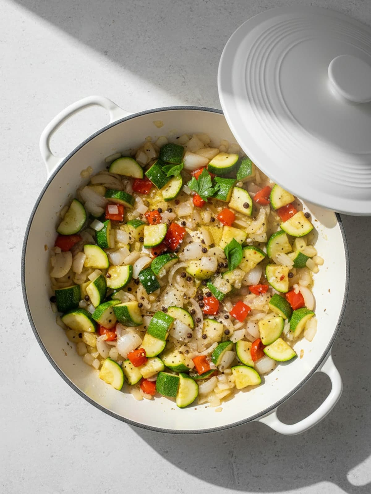 Tomato Bean Egg Skillet: Soften vegetables