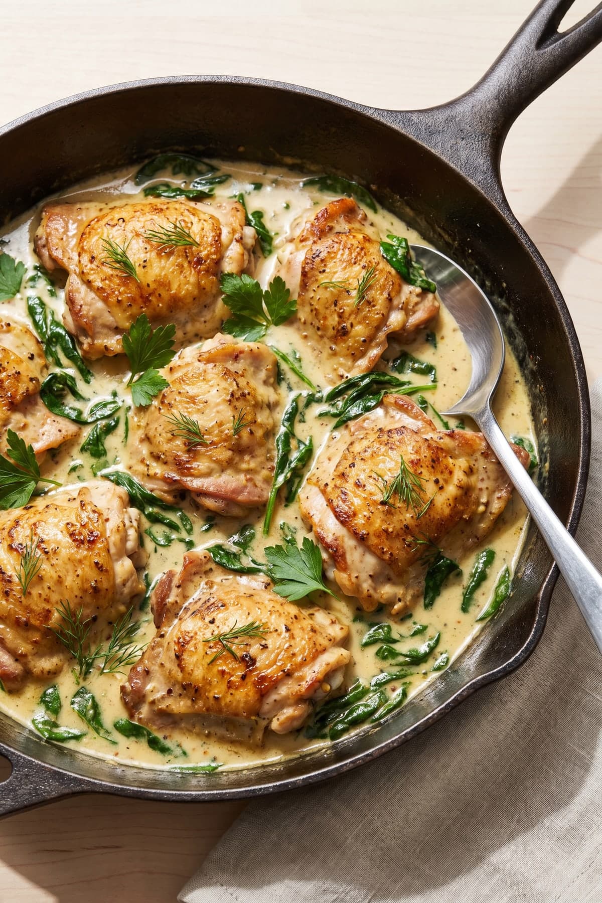Low Carb Chicken Recipes: Mustard Spinach Skillet