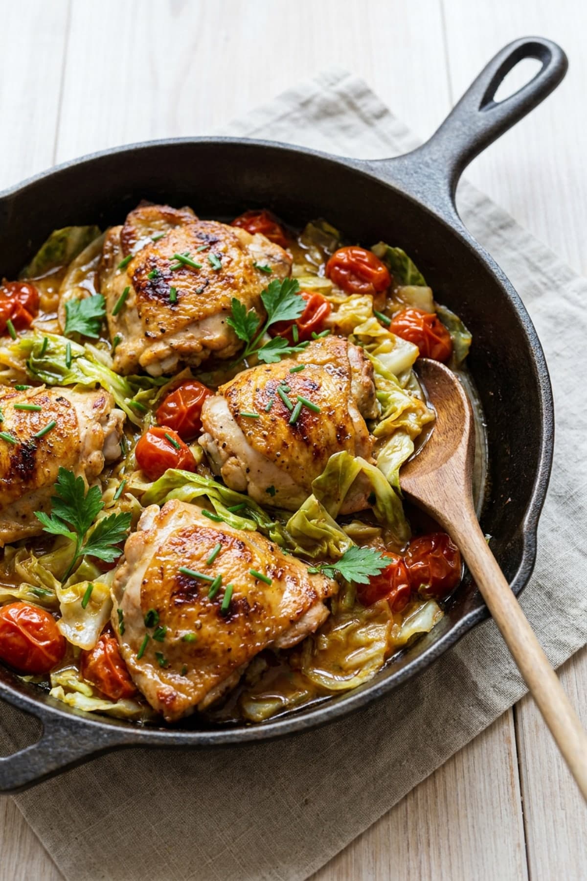 Chicken Cabbage Tomato Skillet ready to serve