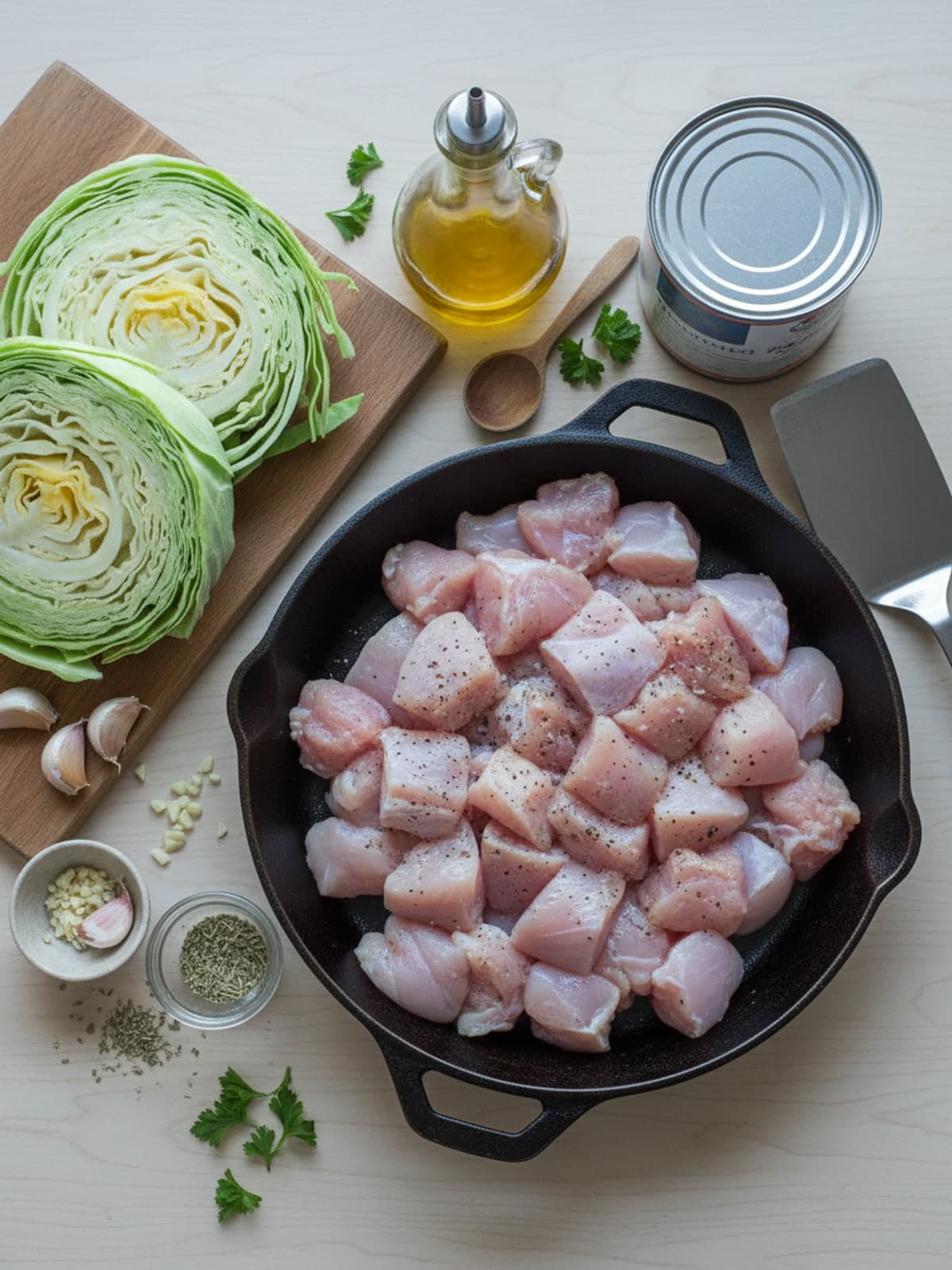 Ingredients for Chicken Cabbage Tomato Skillet
