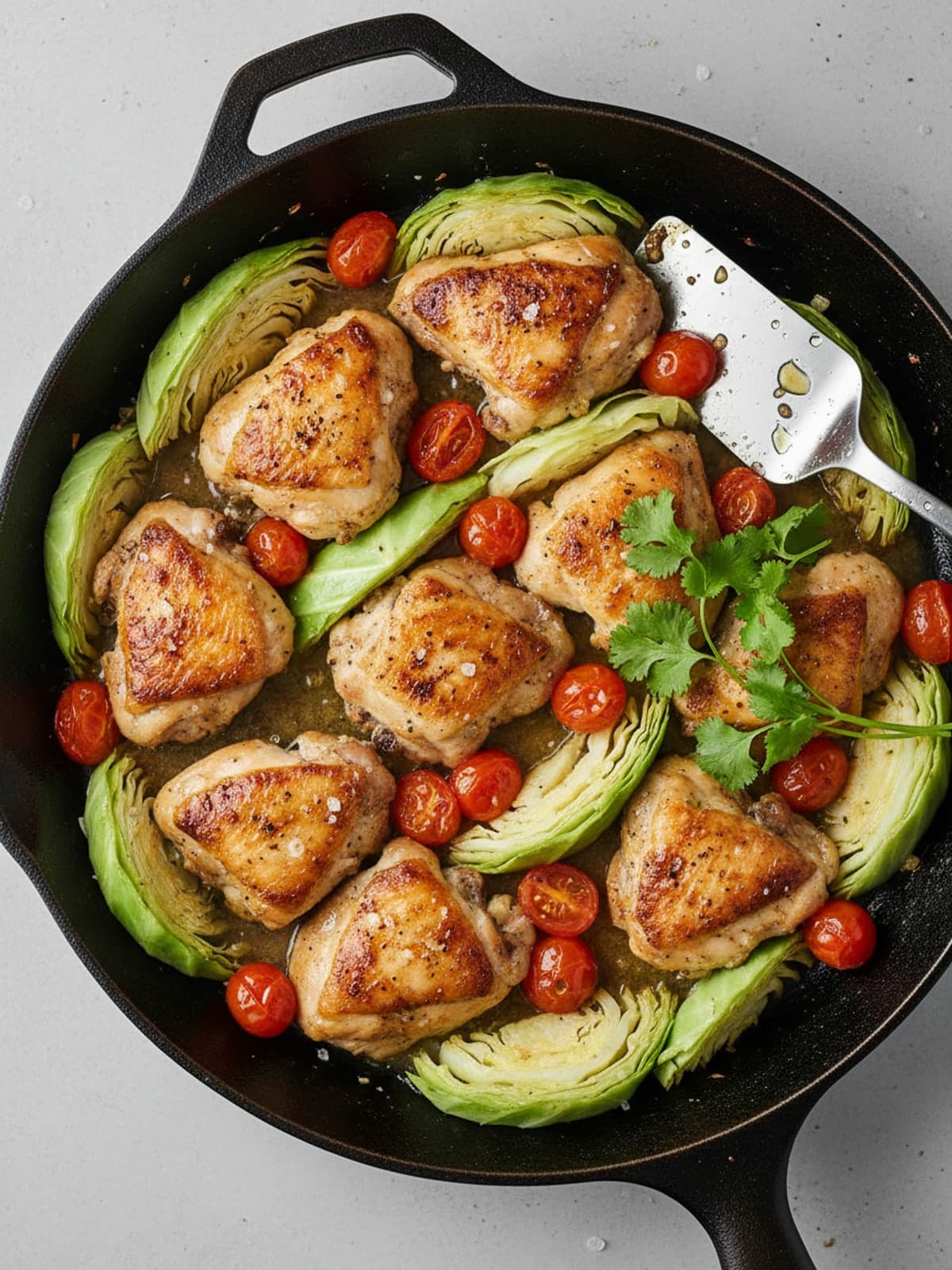 Chicken Cabbage Tomato Skillet: Brown chicken