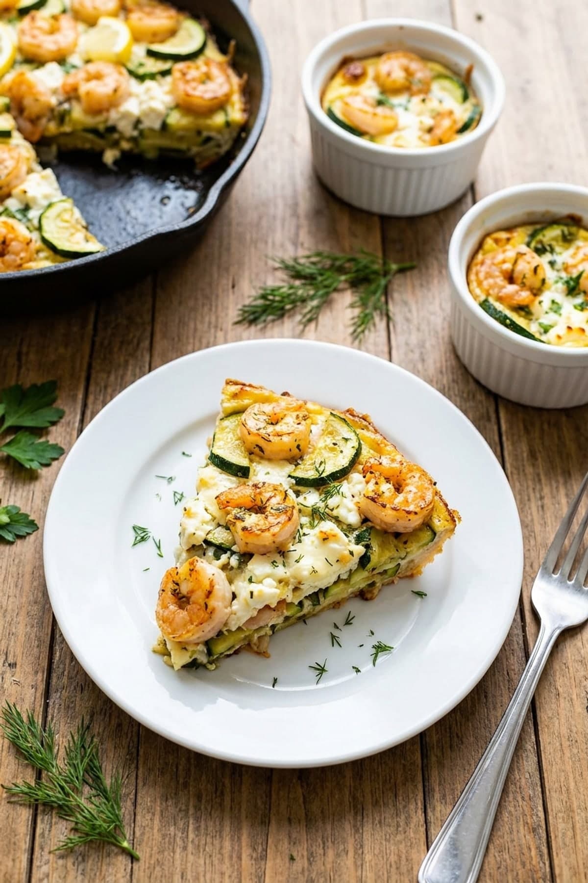 Lemon Feta Shrimp and Zucchini Skillet ready to serve