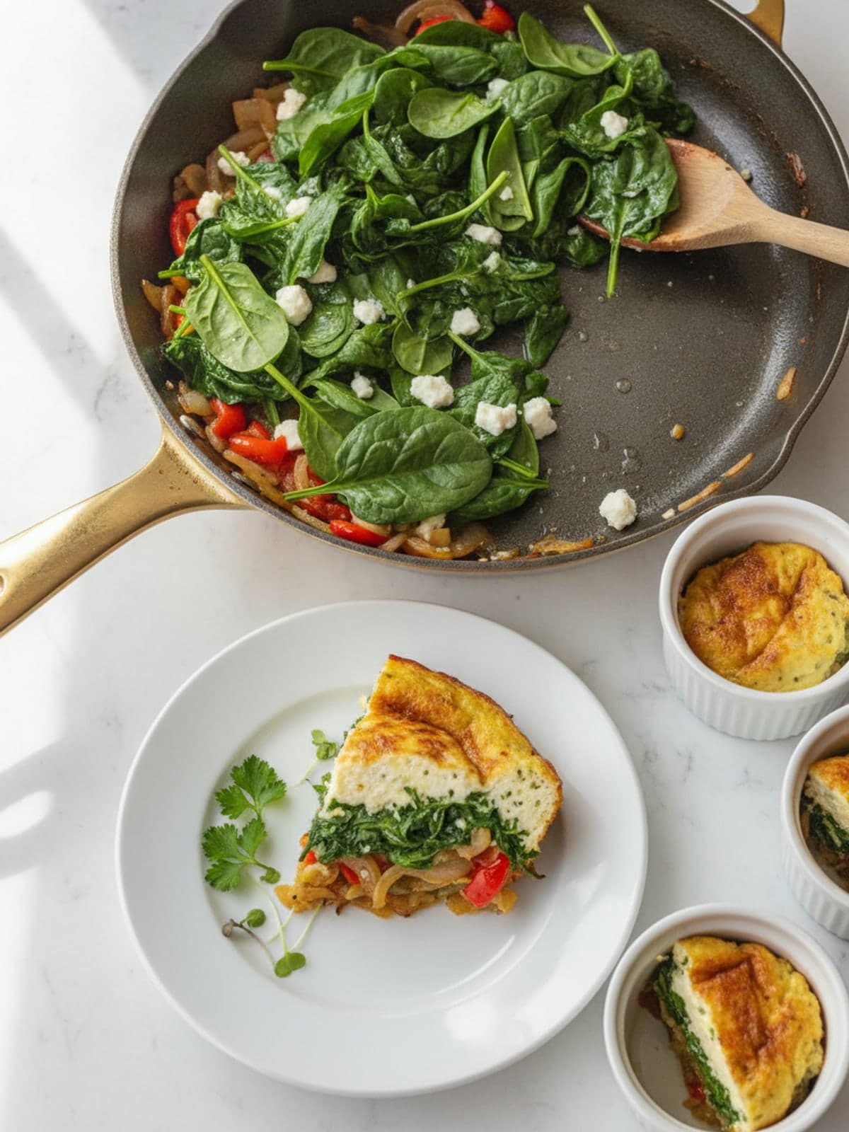 Spinach Feta Egg Skillet: Wilt the spinach