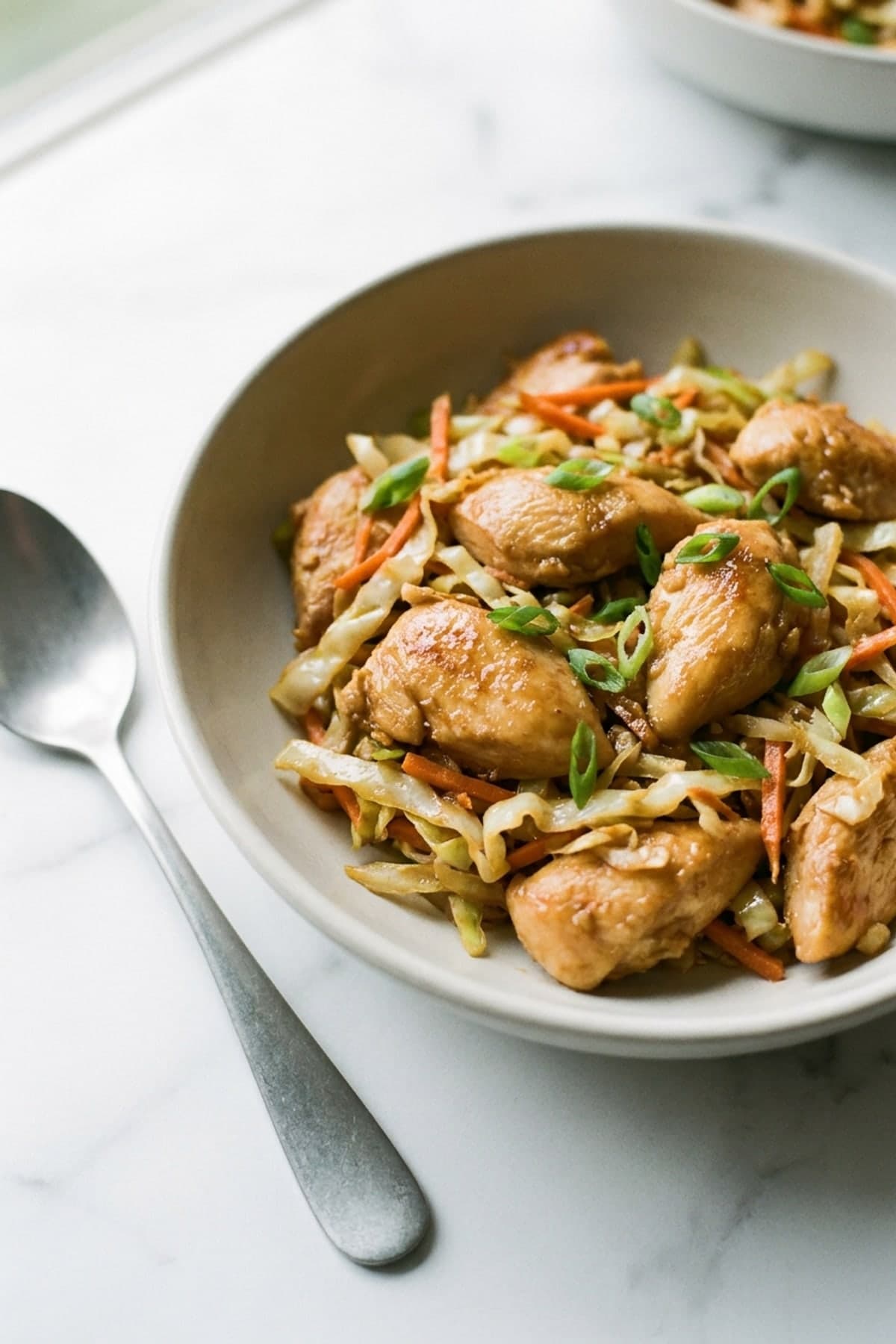Sesame Chicken Cabbage Bowls ready to serve