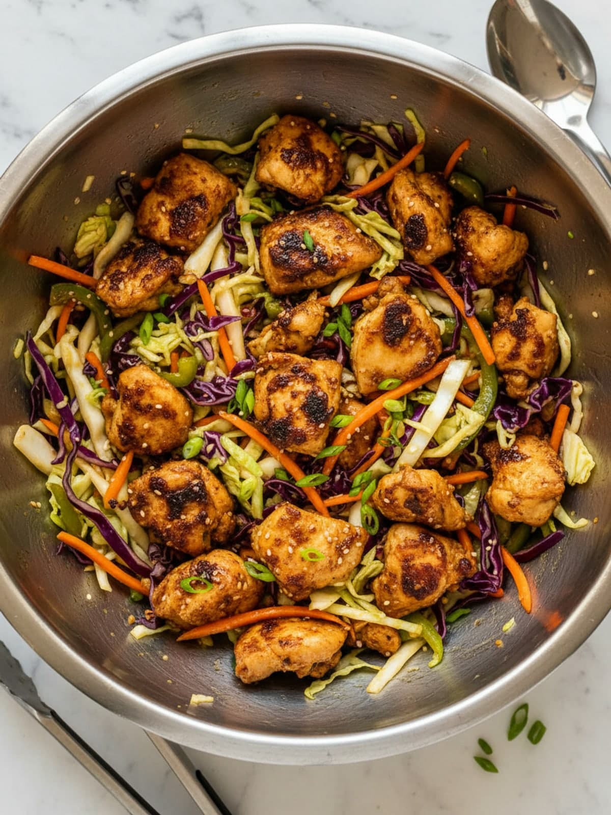 Sesame Chicken Cabbage Bowls: Glaze off the burner