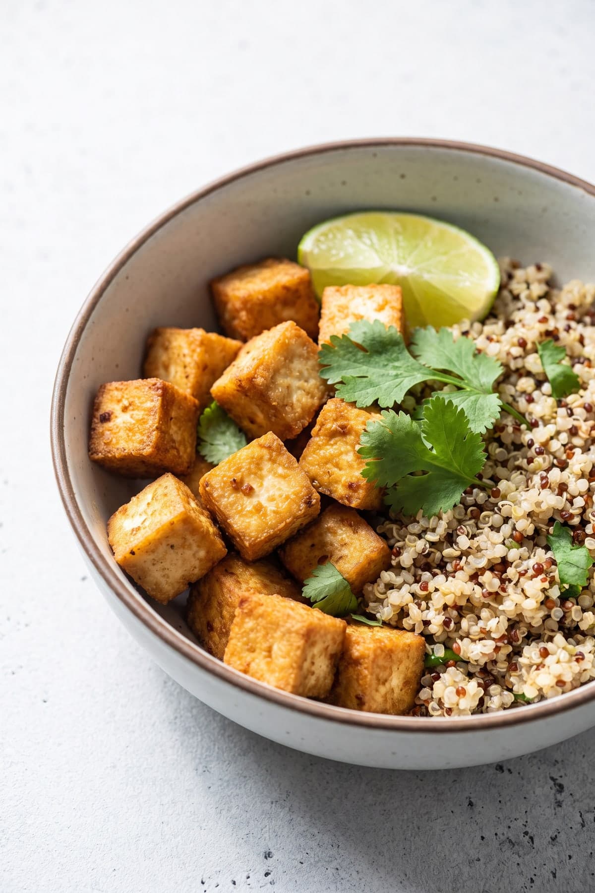 Crispy Tofu Quinoa Bowls ready to serve