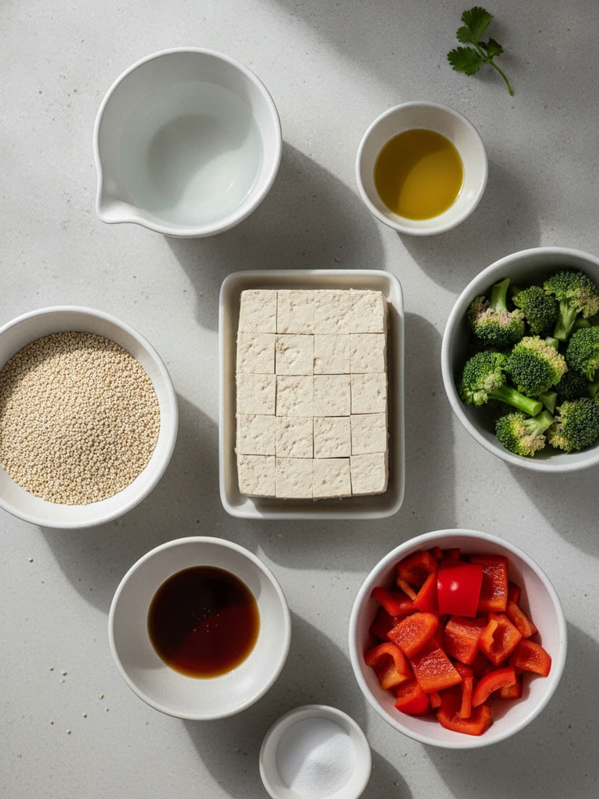 Ingredients for Crispy Tofu Quinoa Bowls