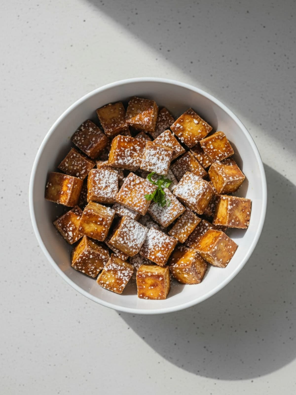 Crispy Tofu Quinoa Bowls: Season tofu
