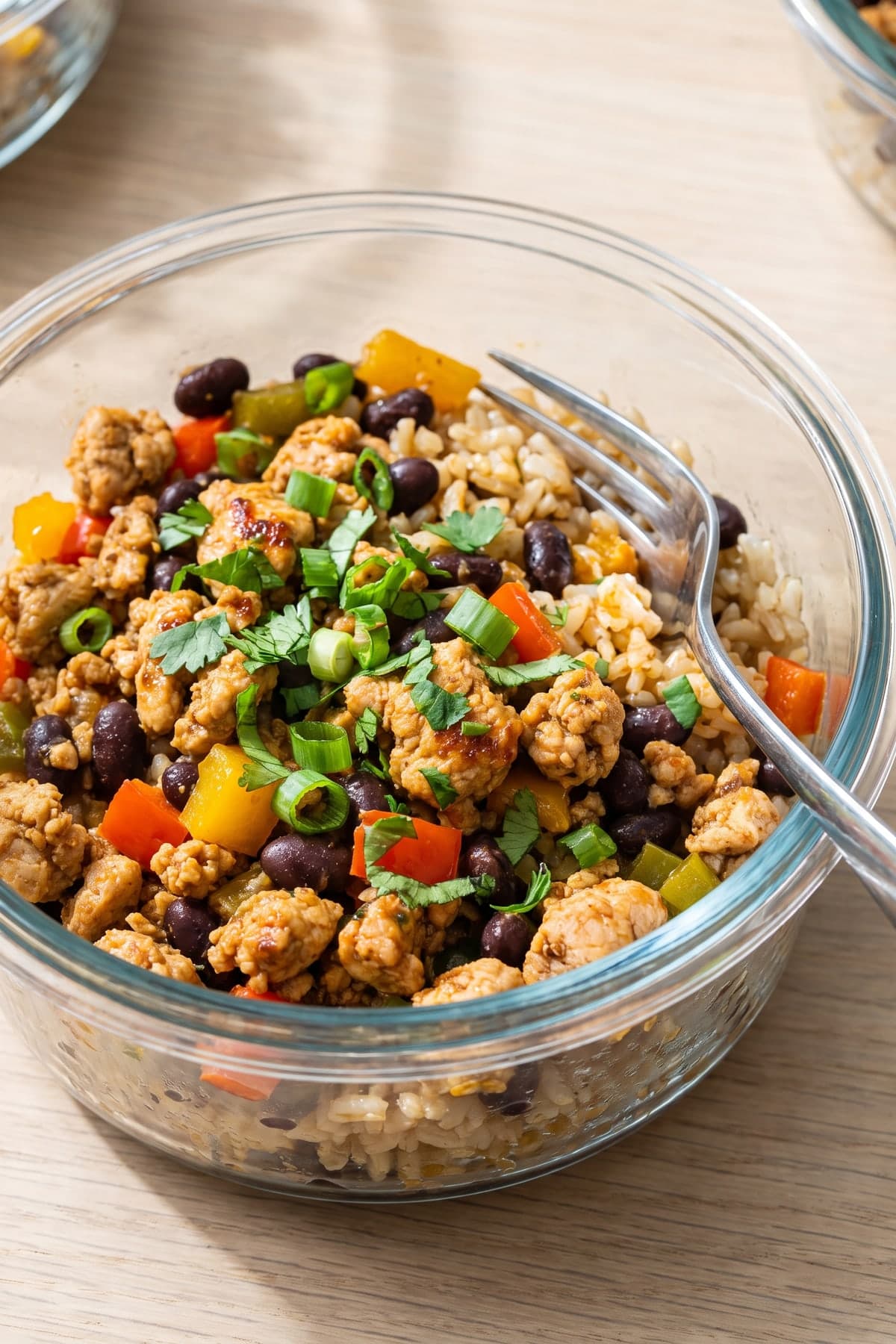 Turkey Rice and Black Bean Meal-Prep Bowls ready to serve