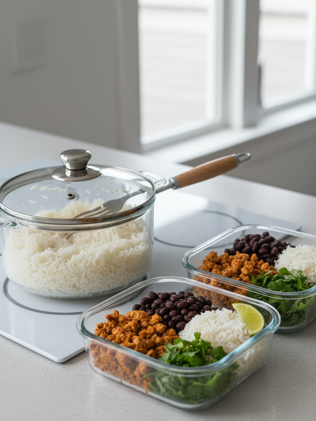 Turkey Rice and Black Bean Meal-Prep Bowls: Start the rice